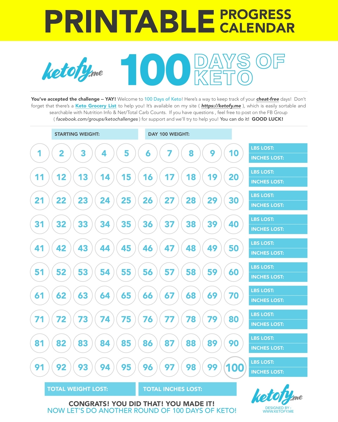 Keto ~ Fy Me | Cut Carbs, Not Flavor! • 100 Days Of Keto Challenge throughout Calendar By Day With Printable