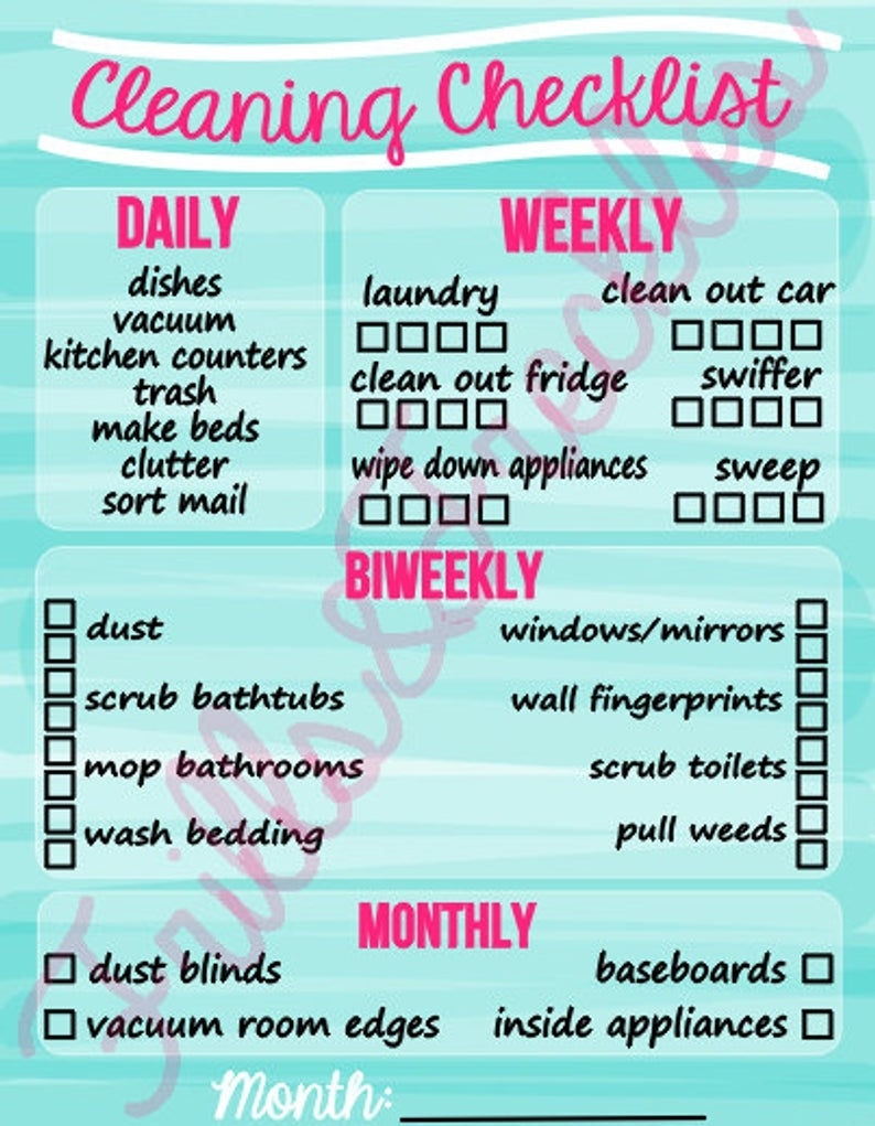 Laminated Monthly Cleaning Schedule For Erin Condren Life | Etsy in Free Monthly Calendar Erin Huff