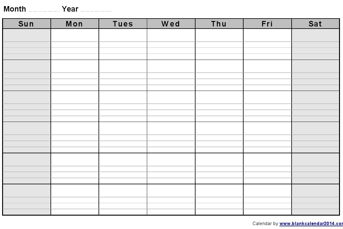 Large Blank Monthly Calendar Template