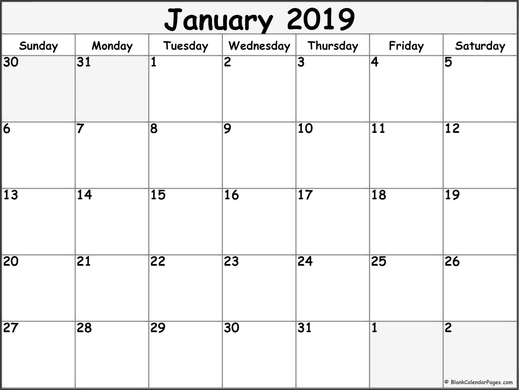 Large Blank Monthly Calendars January 2019 Printable Calendar | Jazz pertaining to Large Empty Monthly Calendar Monday Start