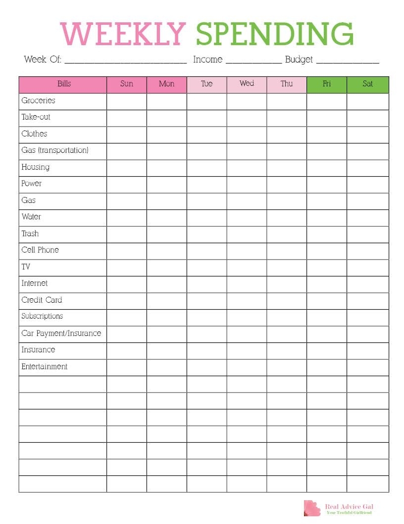 Blank Weekly Bill Organizer Printable - Calendar ...