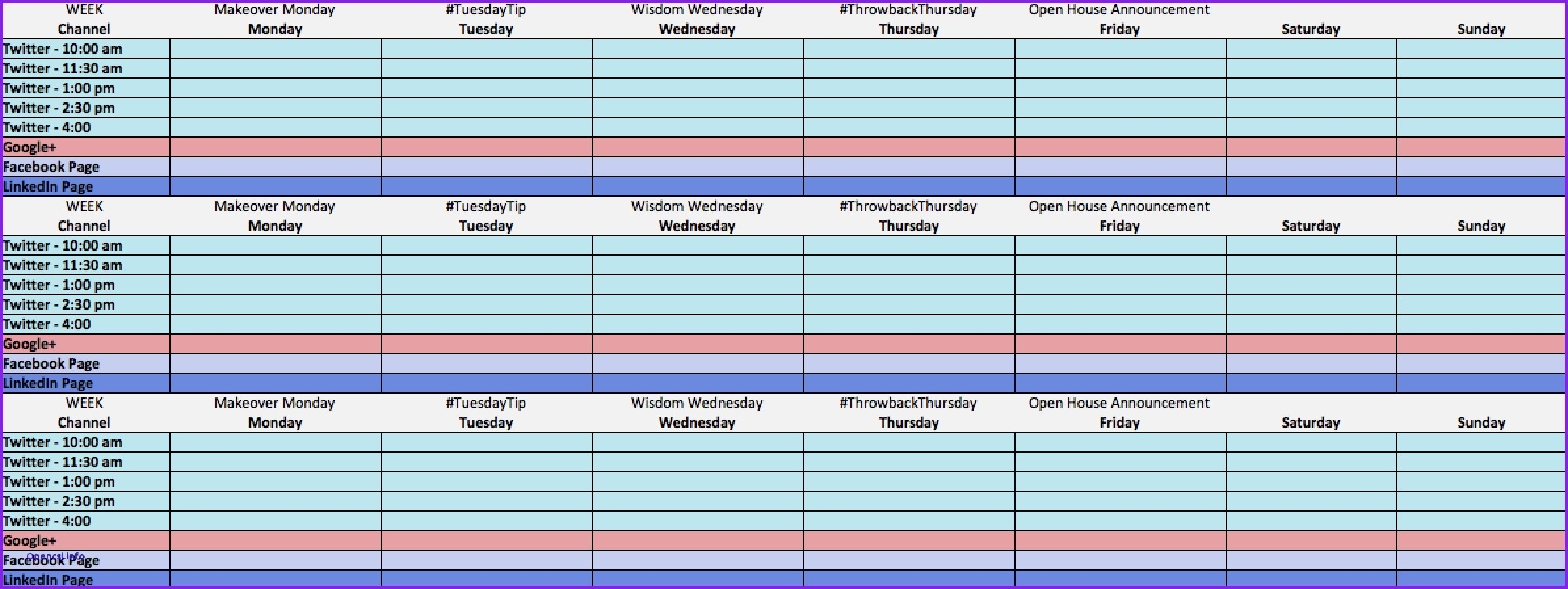 Social Media Content Calendar Excel Template Free