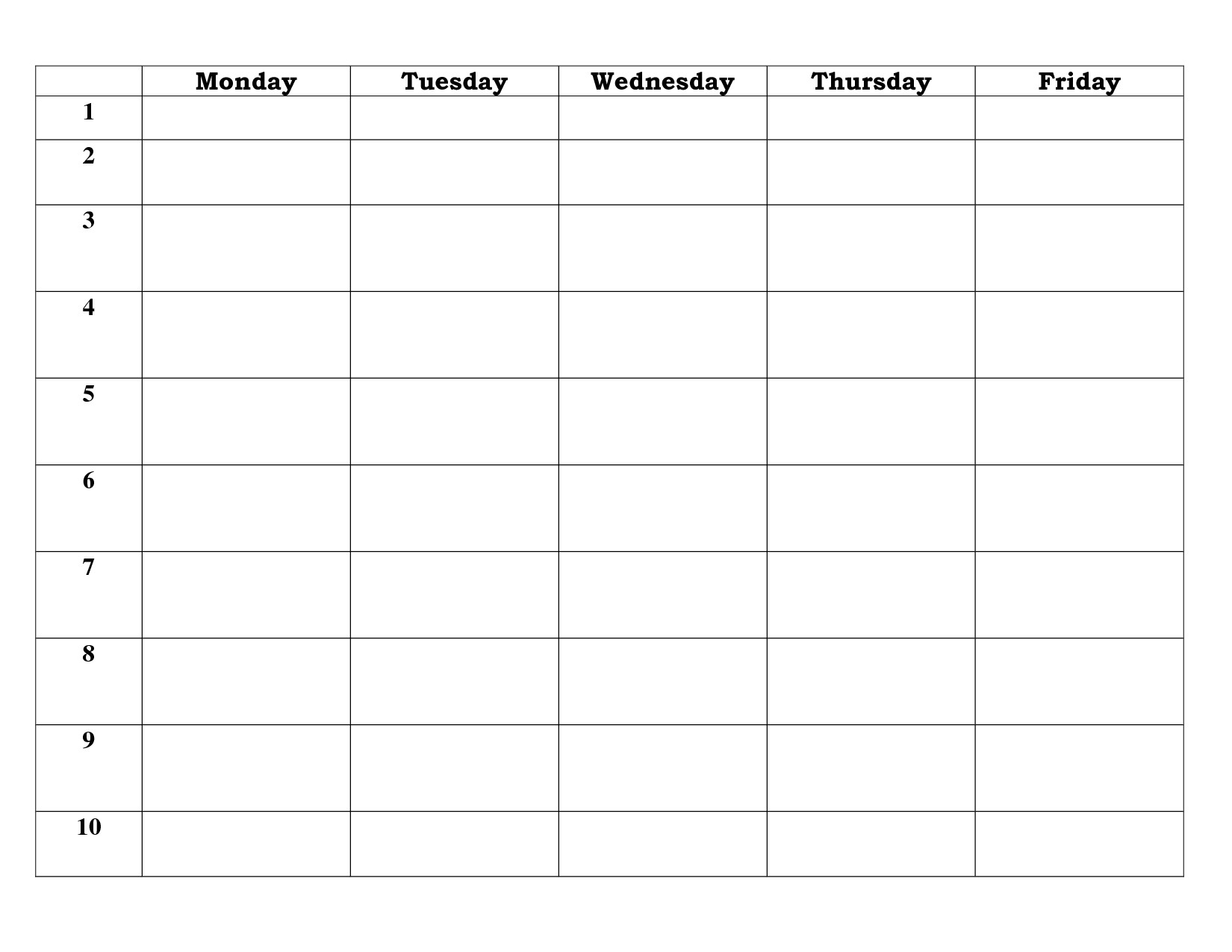 Free Printable 5 Day Blank Template