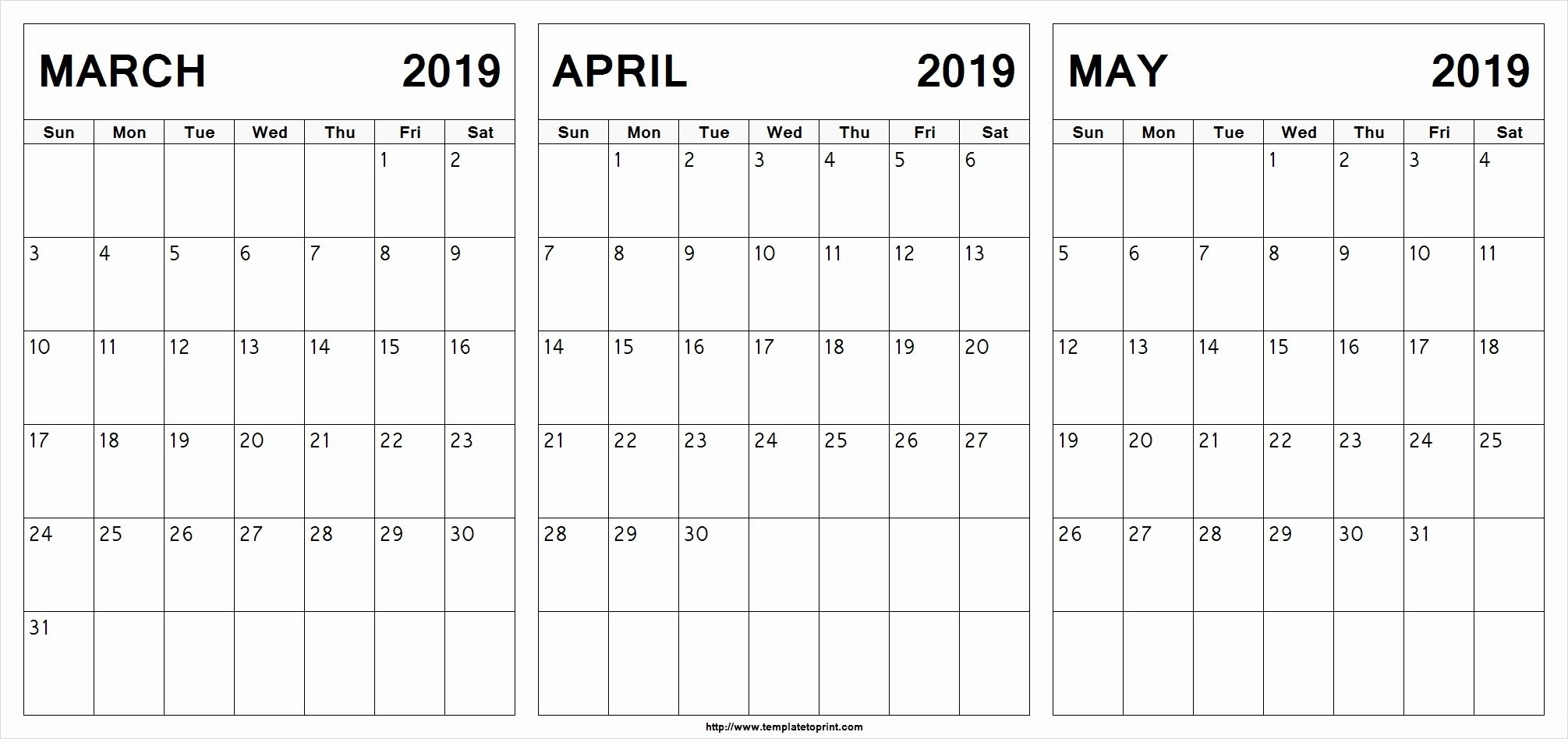 March April May 2019 Calendar Printable #march #april #may pertaining to Free 3 Month Calendar Templates