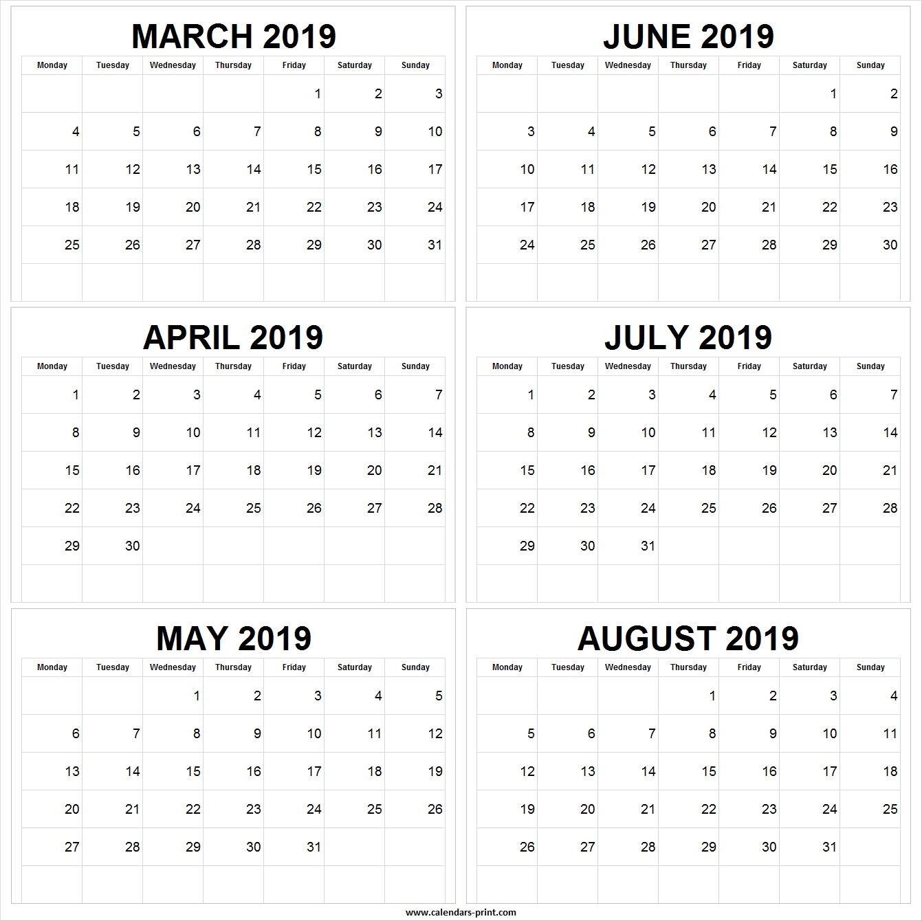 March April May June July August 2019 Calendar | March 2019 Calendar within May June July August Calendar