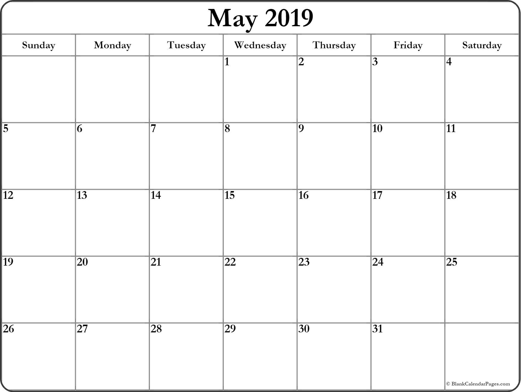 May 2019 Blank Calendar Templates. pertaining to Calendar To Print For Bills