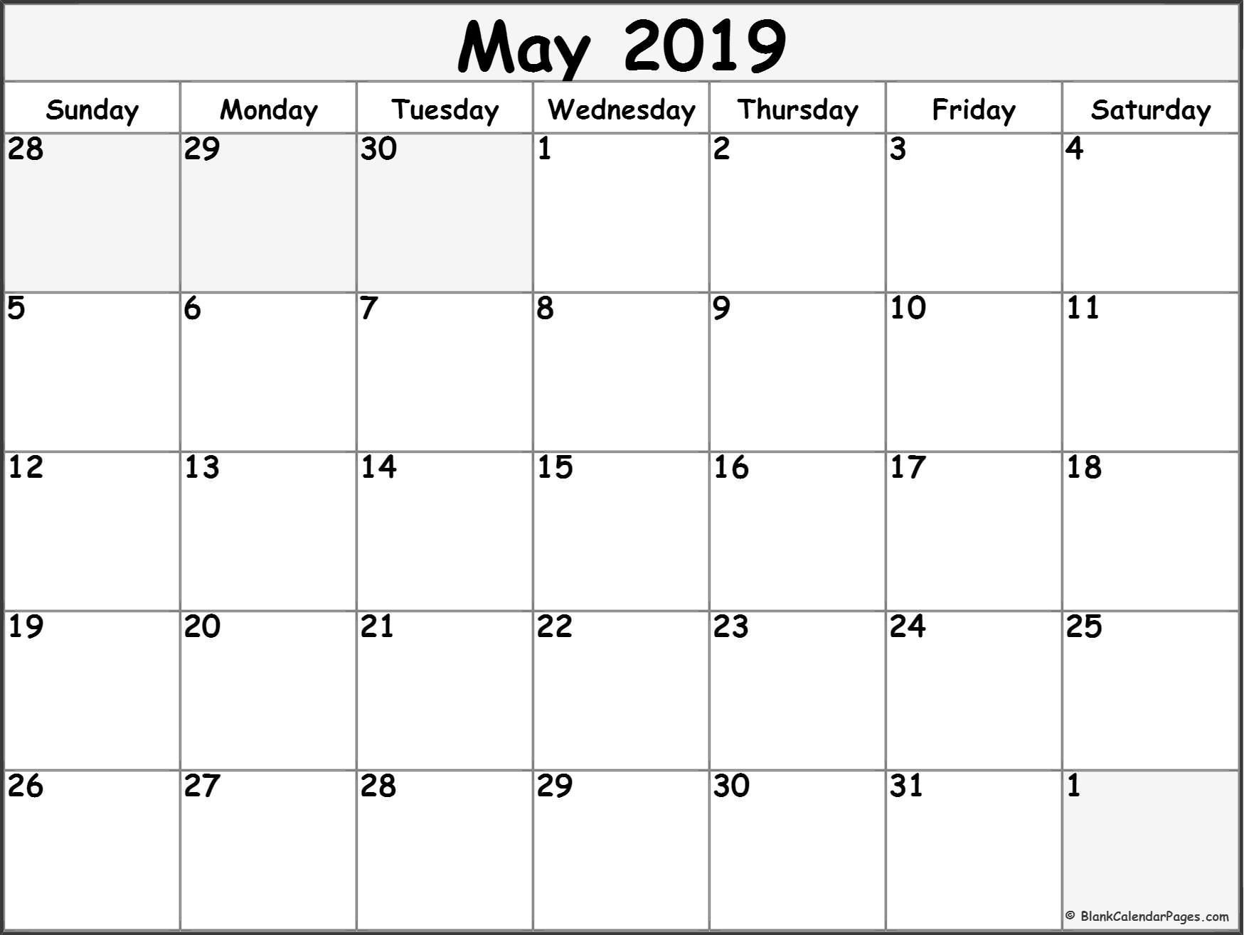 May 2019 Blank Calendar Templates. with Free Blank Printable Monthly Calendar