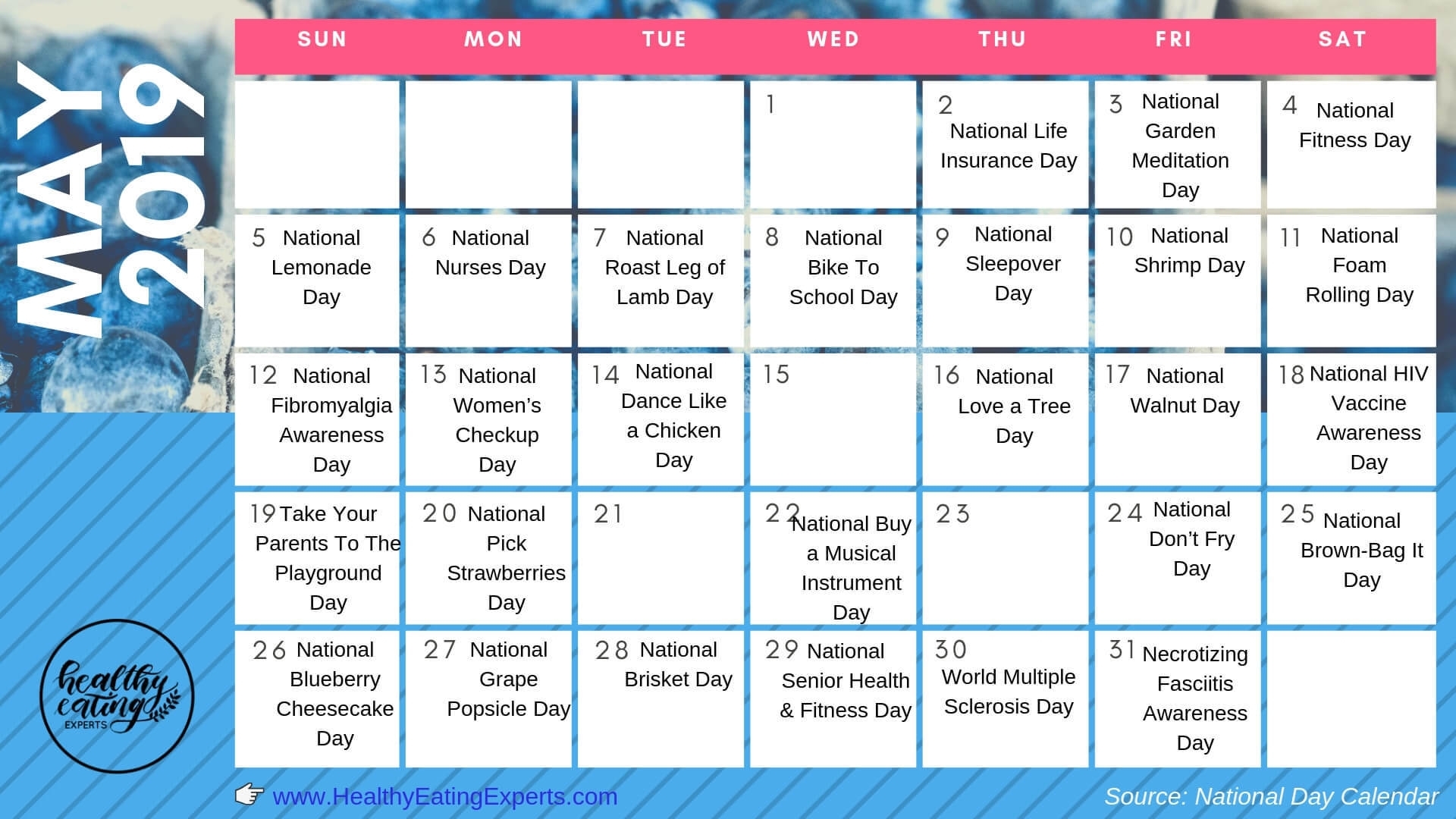 May 2019 Health &amp; Wellness Observations &amp; National Days + Free for National Days Of The Month June