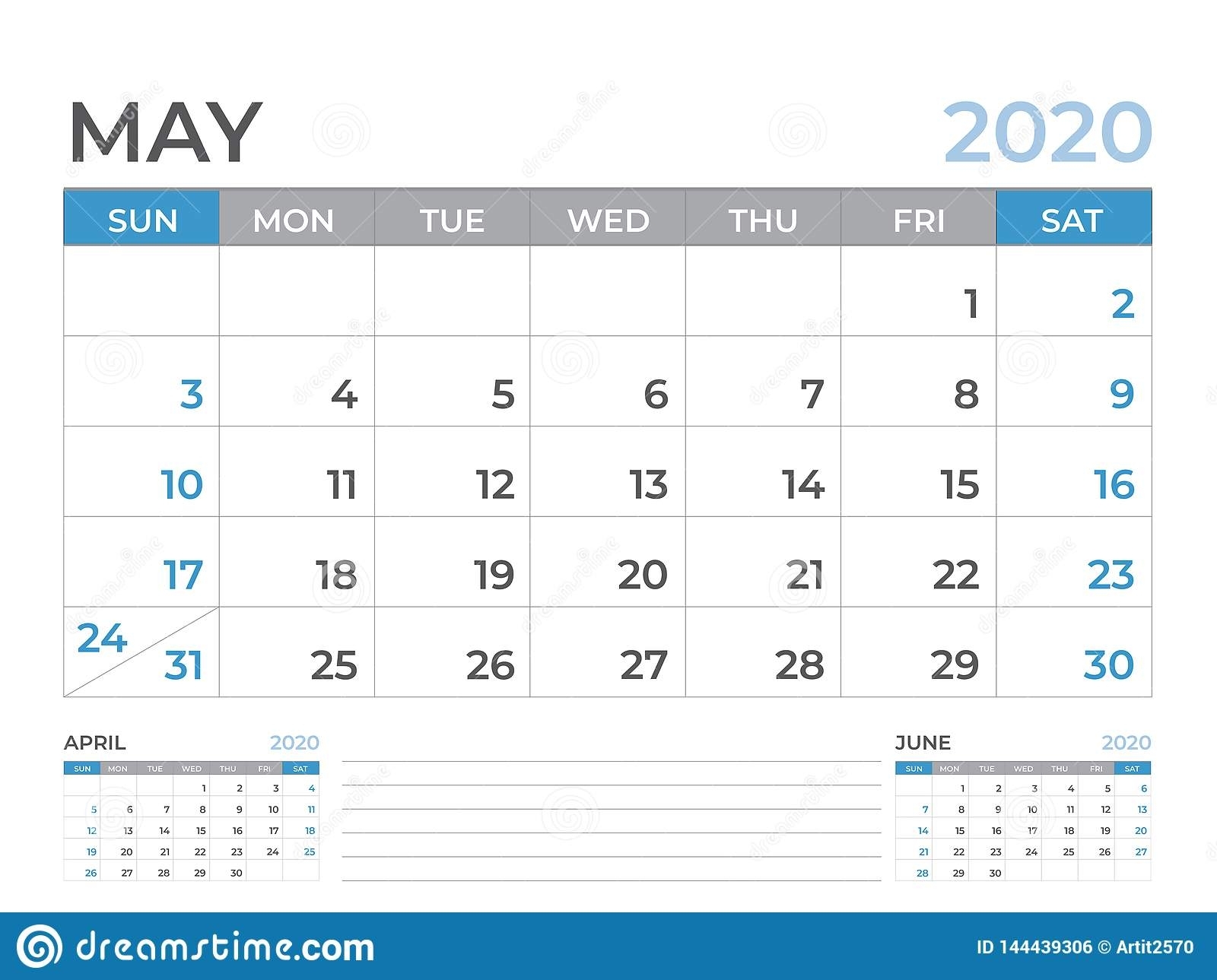 May 2020 Calendar Template, Desk Calendar Layout Size 8 X 6 Inch for 10 X 8 Planner Template