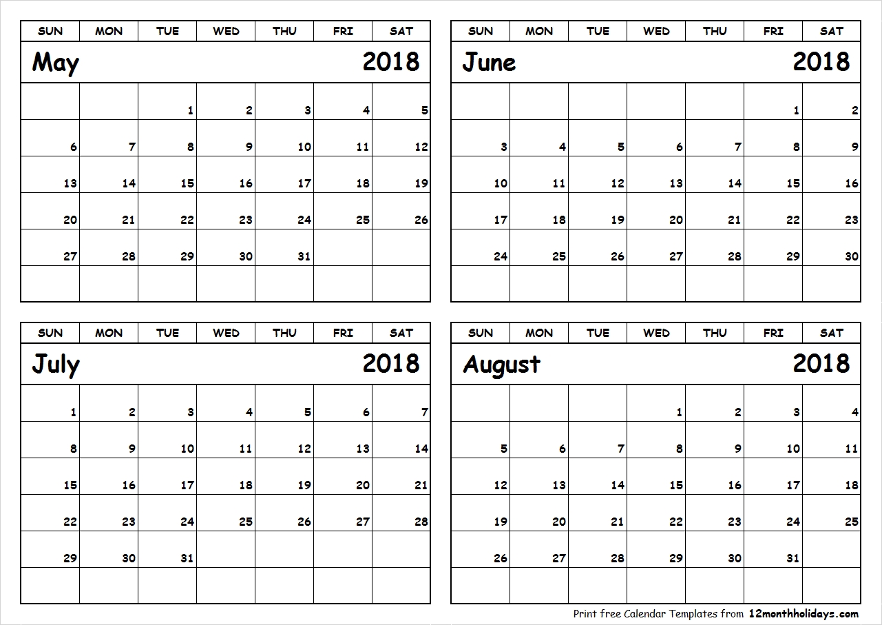 May-June-July-August-2018-Calendar-To-Print - All 12 Month Calendar in May June July August Calendar