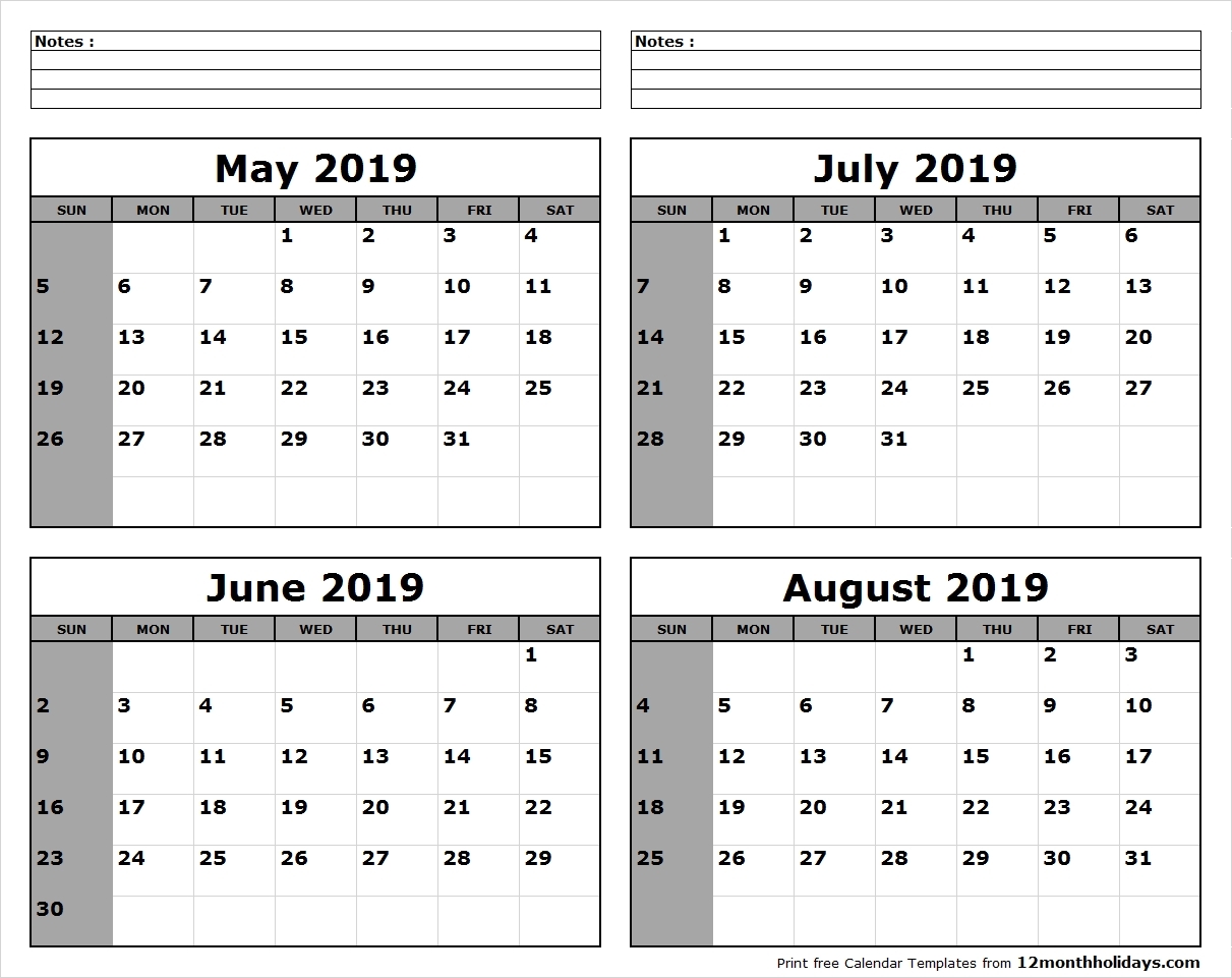 May June July August 2019 Calendar | Template Calendar Printable throughout May June July August Calendar