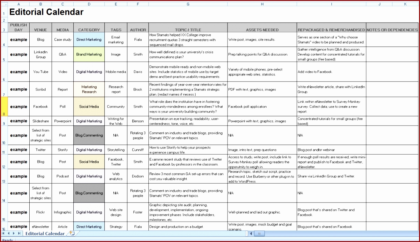 Social Media Posting Calendar Template Free Printable Excel
