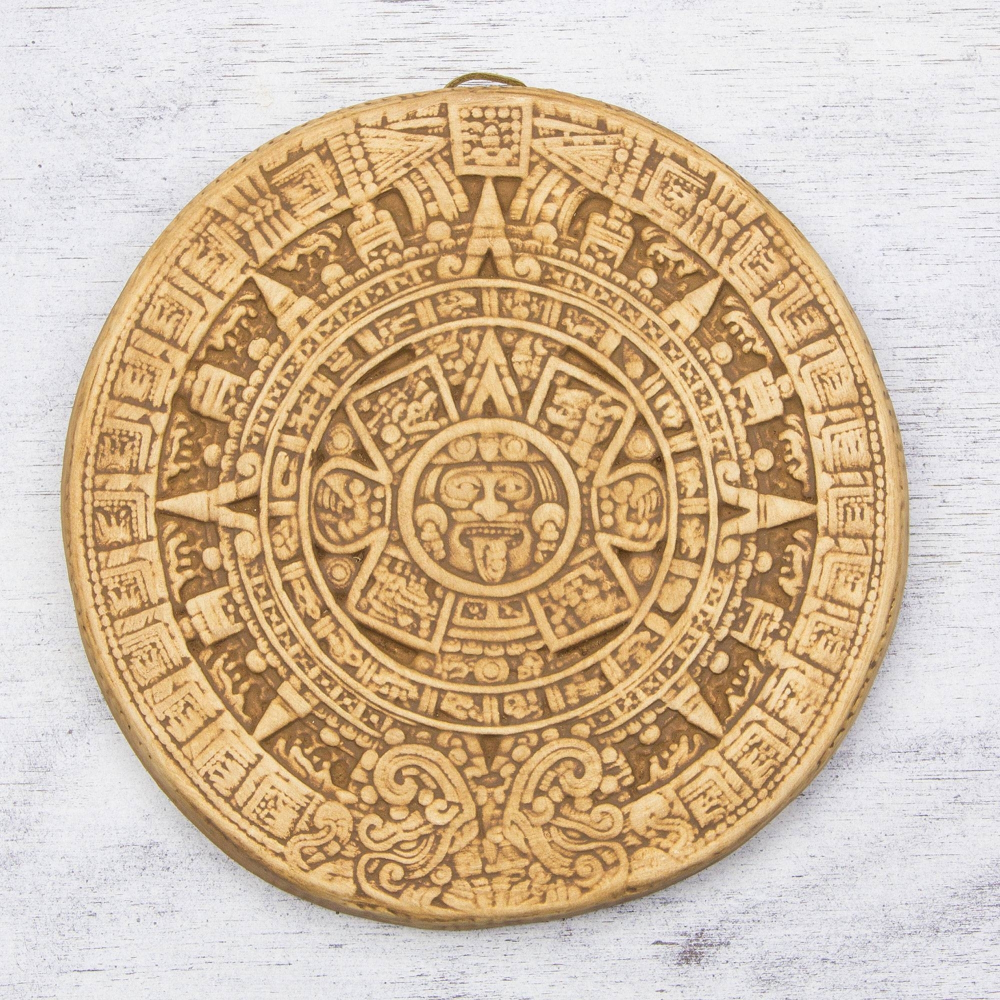 Mexico Archaeological Ceramic Placque - Small Ochre Aztec Calendar for Meaning Of Shapes On Aztec Calendar