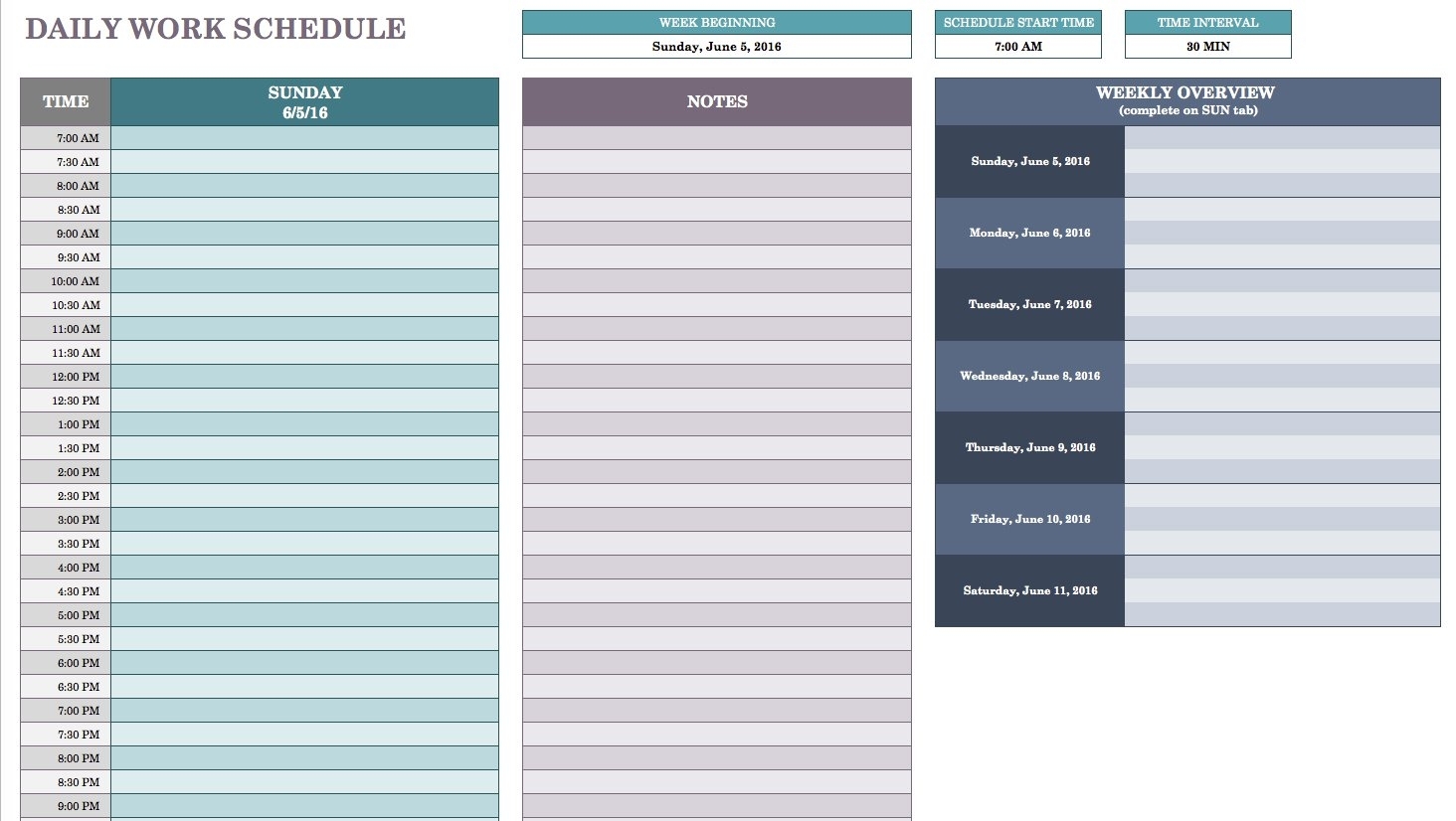 Excel Day Planner Template Free 6732