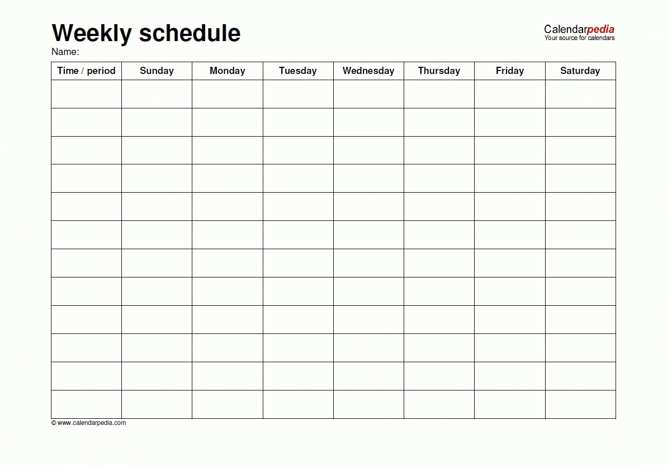 Monday Sunday Calendar Template Through Friday Weekly Schedule Word in Friday Saturday Sunday Calendar Template