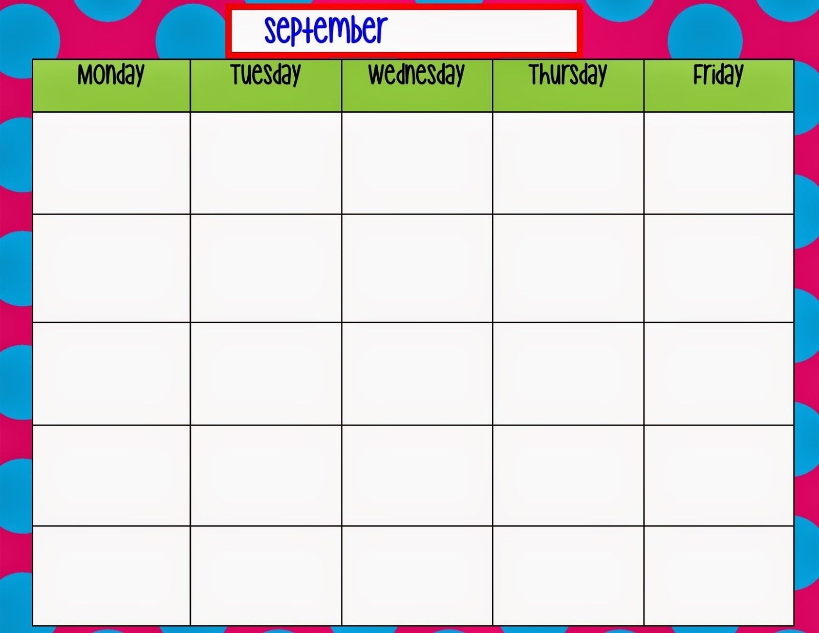 Monday Through Friday Calendar Template | Preschool | Printable inside Calendar Monday Through Friday Schedule