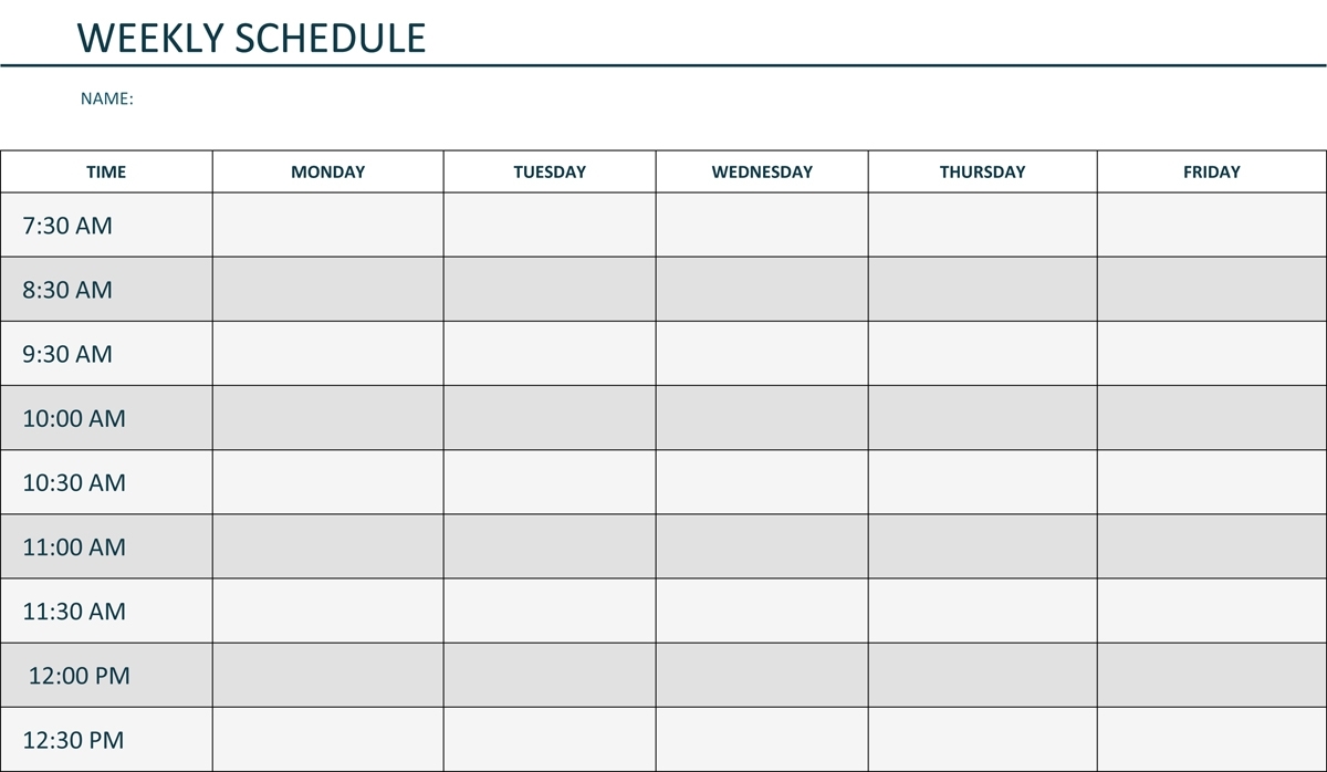 Monday Through Friday Printable Weekly Schedule | Hauck Mansion intended for Monday To Friday Schedule Printable