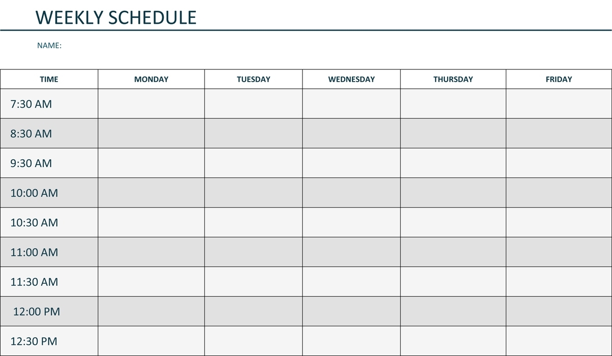 Monday Through Friday Printable Weekly Schedule | Hauck Mansion regarding Weekly Schedule Monday Through Friday