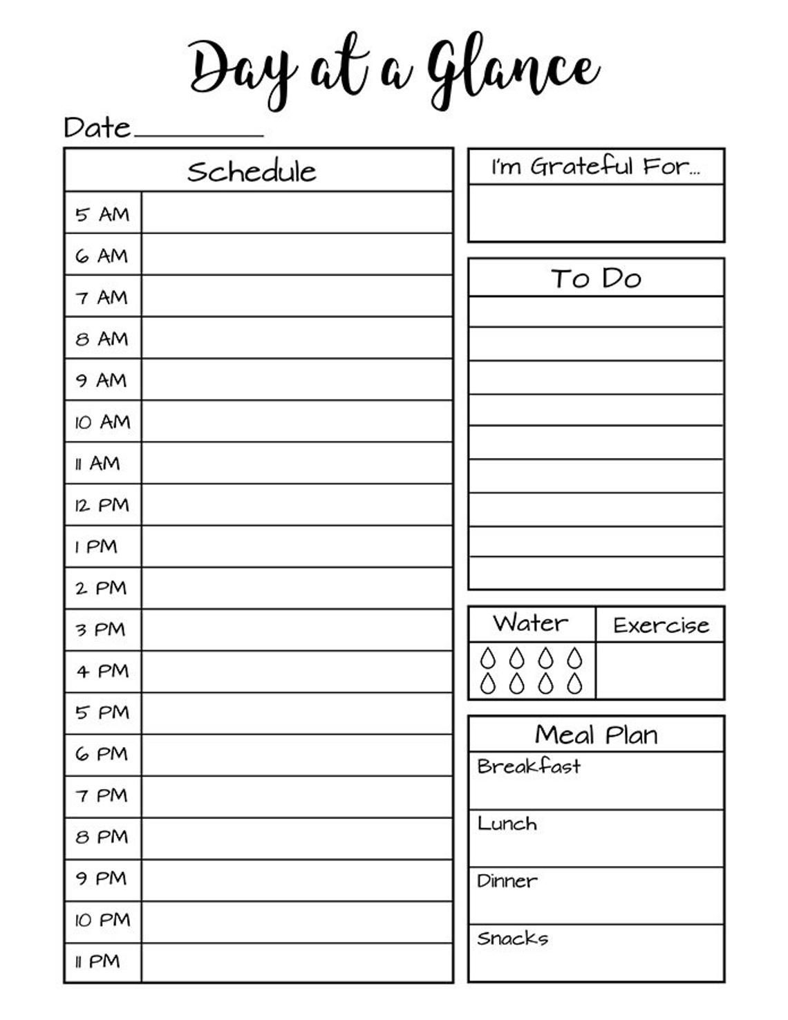 Month At A Glance Printable + Day At A Glance Bullet Journal throughout Schedule At A Glance Template