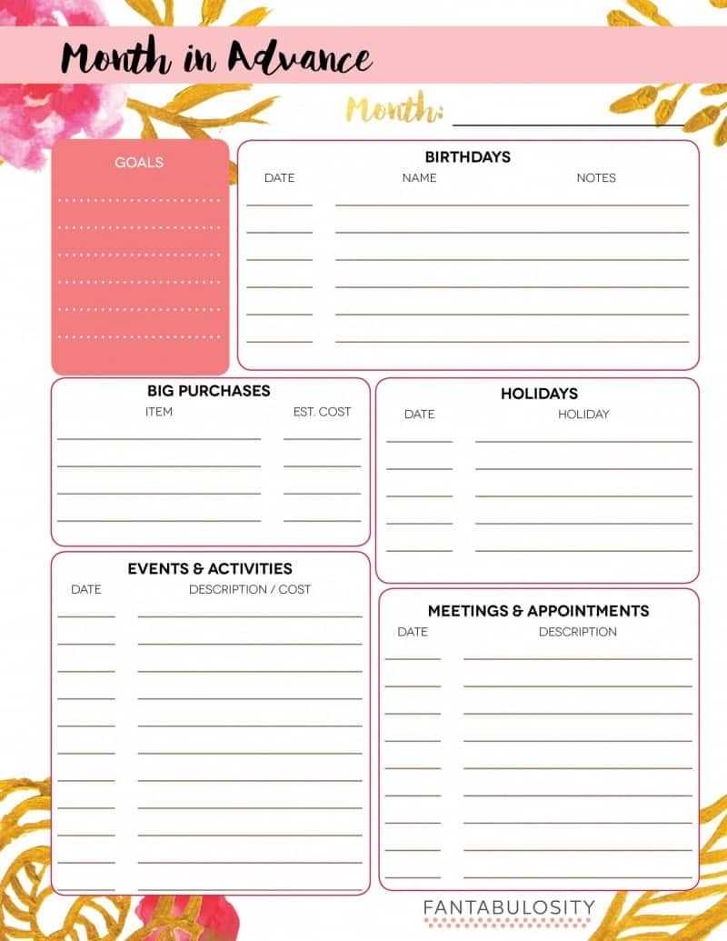 Month In Advance, At A Glance — Free Printable - Fantabulosity with regard to Month At A Glance Printable