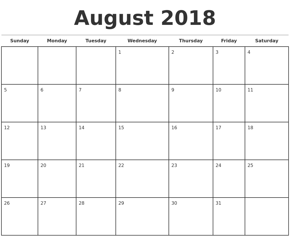 Monthly 2018 Printable Calendar | Printable Calendar Templates 2019 with A3 Blank Calendar Monthly Template