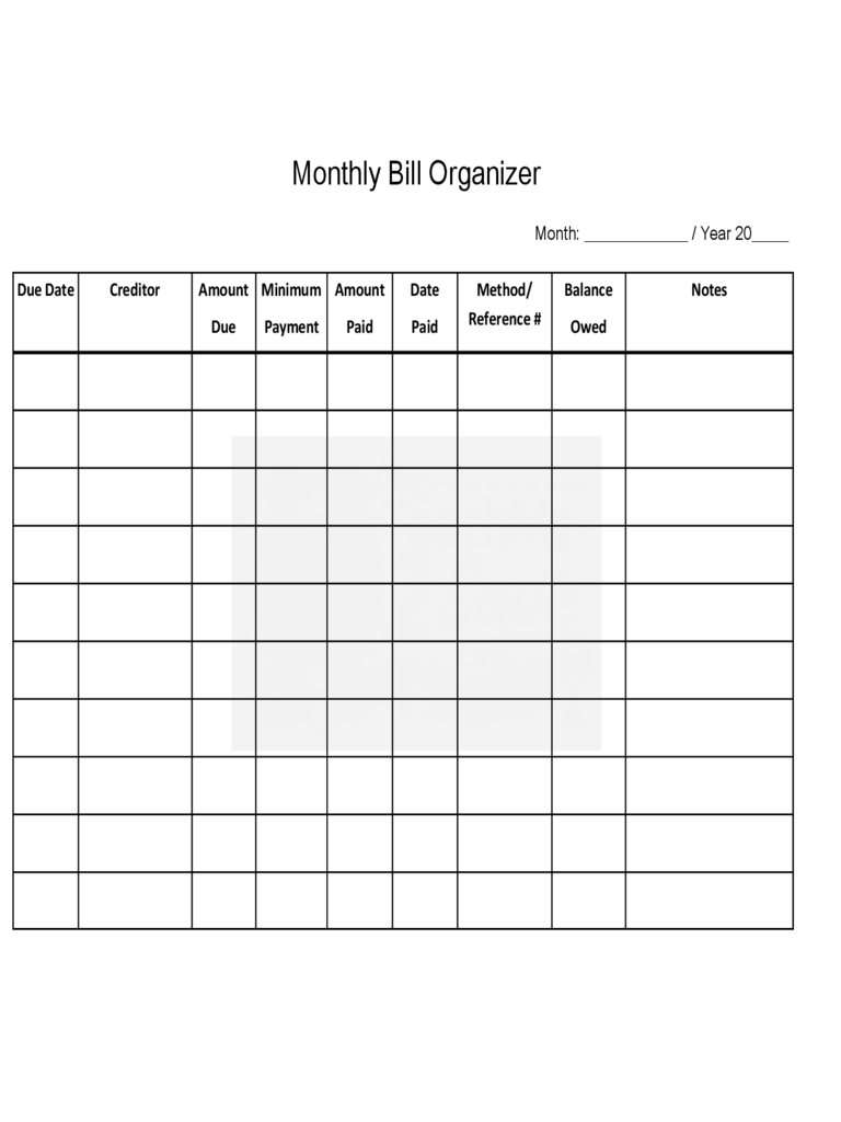 Monthly Bill Chart - Otvod regarding Printable Monthly Bill Pay Organizer