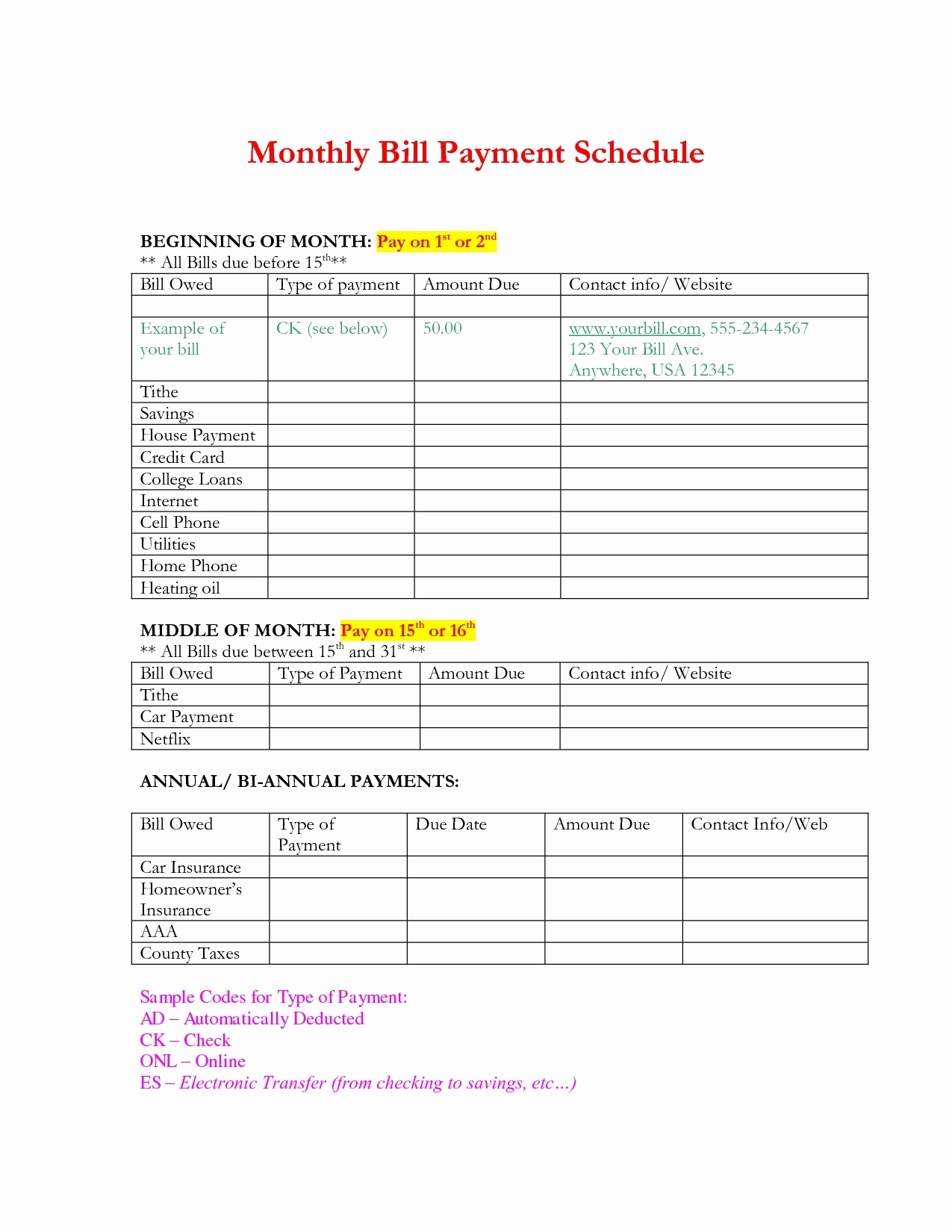 Bi-Weekly Bill Organizer Printable