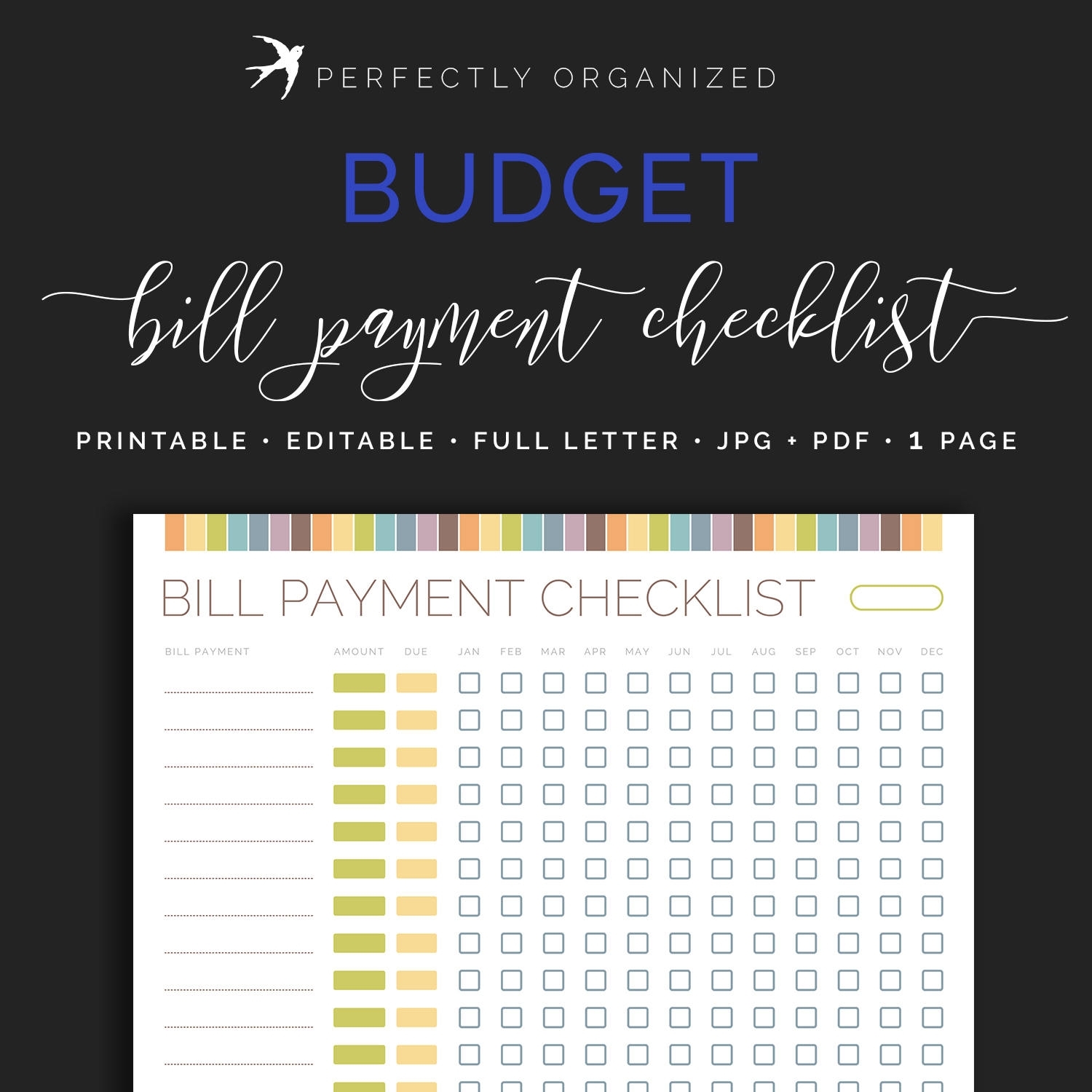 Monthly Bill Payment Tracker Bills Due Date Checklist Payday | Etsy in Payday And Bill Calendar Printable