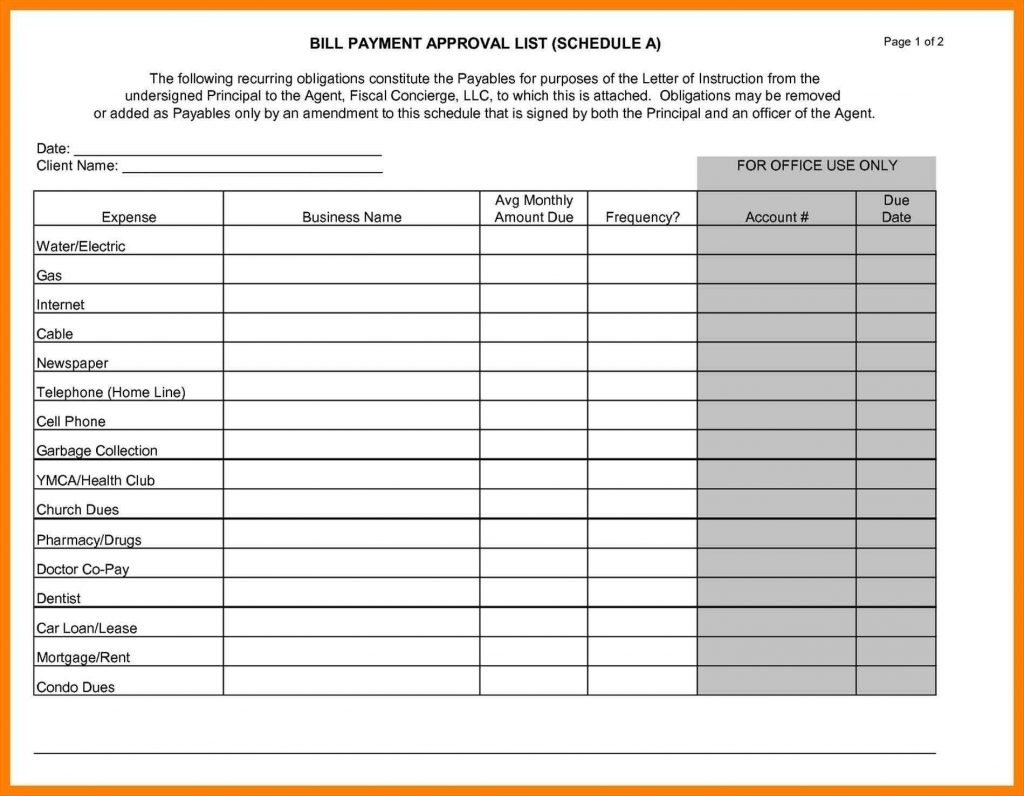 Monthly Bill Schedule Template | Camisonline in Free Printable Bi-Weekly Bill Organizer