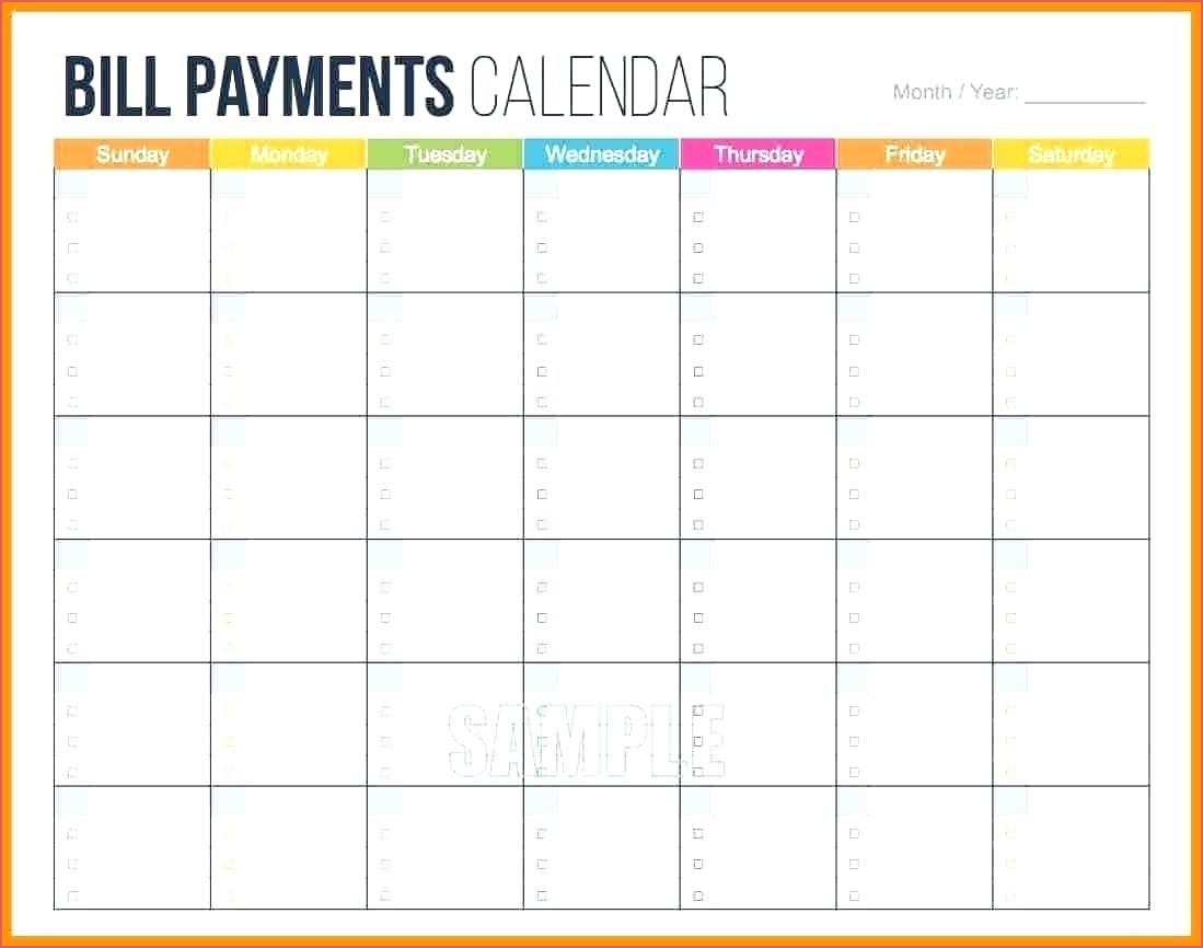 Printable Monthly Bill Payment Calendar