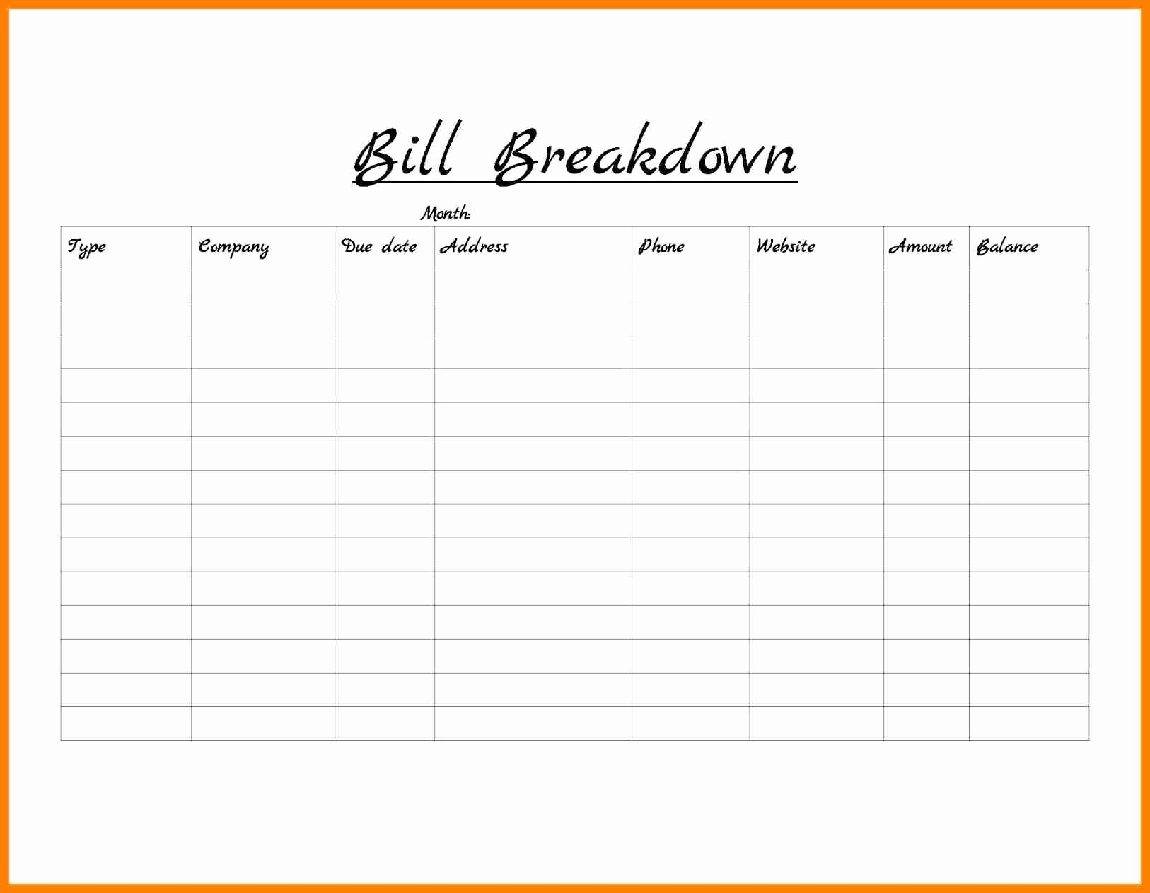 Monthly Bills Organizer Spreadsheet Elegant Templates Bill Of Sale with Printable Bill Month Calendar Pages