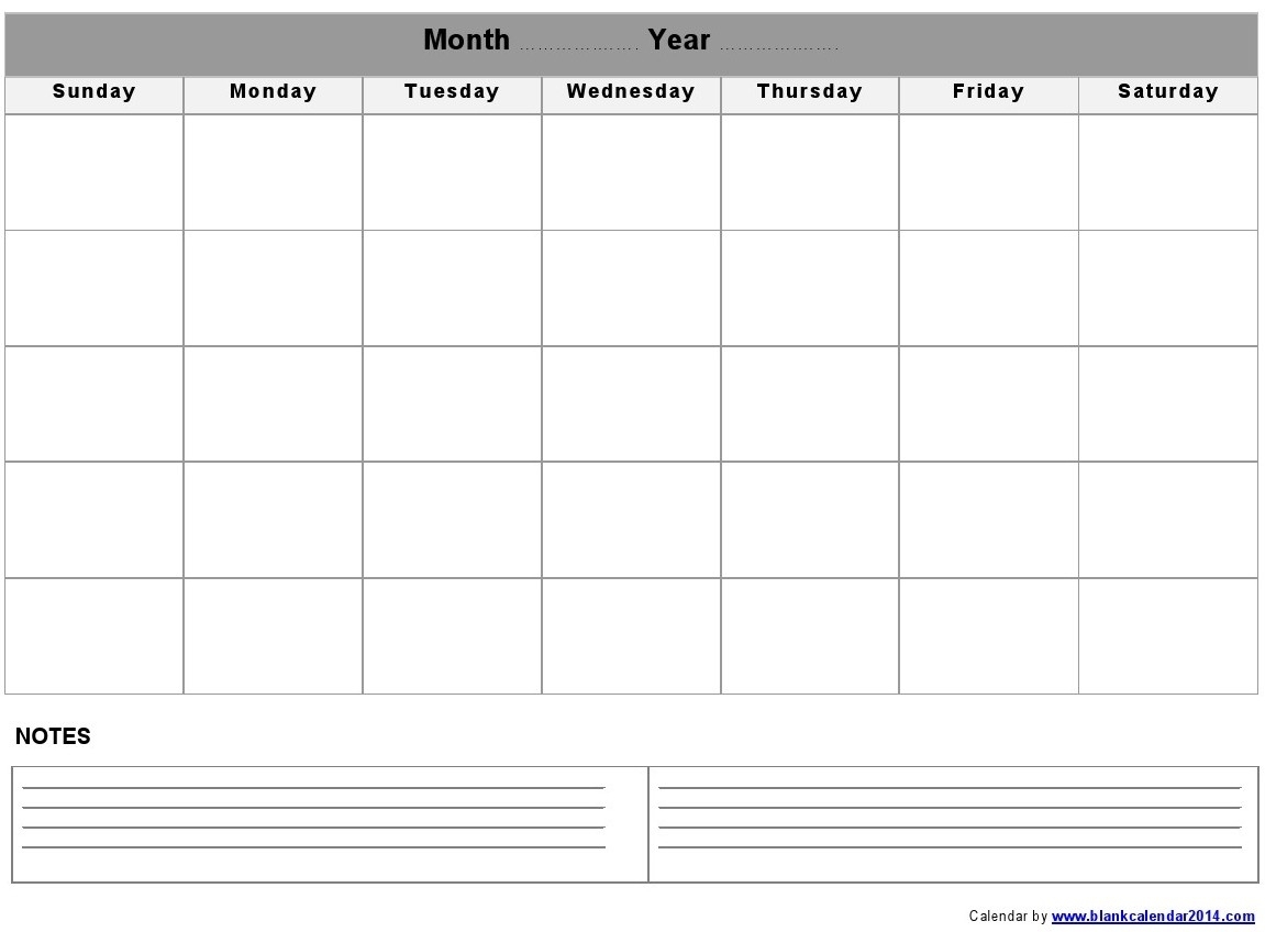 Monthly-Blank-Calendar-Notes-Landscape throughout Blank Calendar Template With Notes