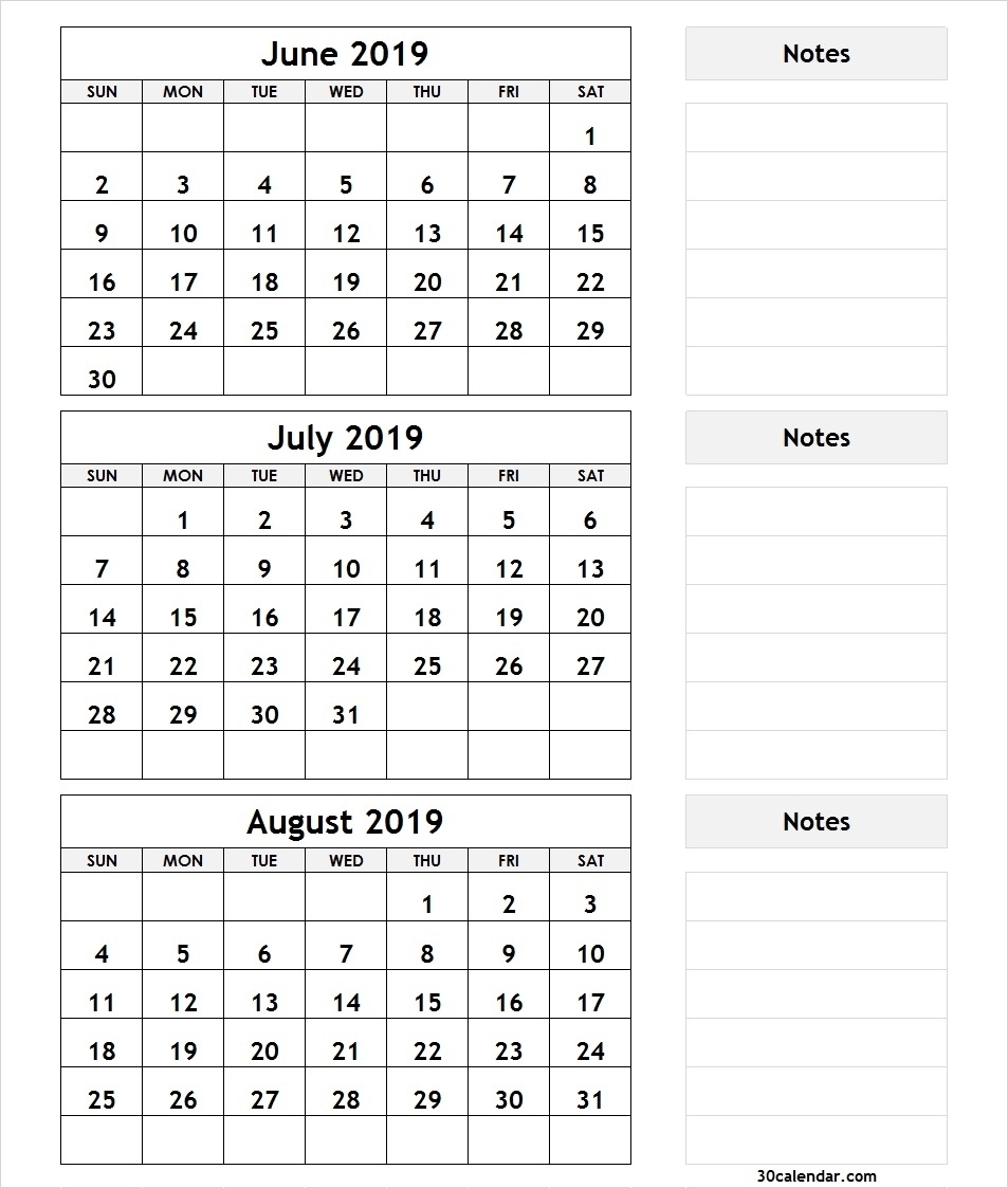 Monthly Calendar June July August 2019 • Printable Blank Calendar regarding June And July Monthly Calendar