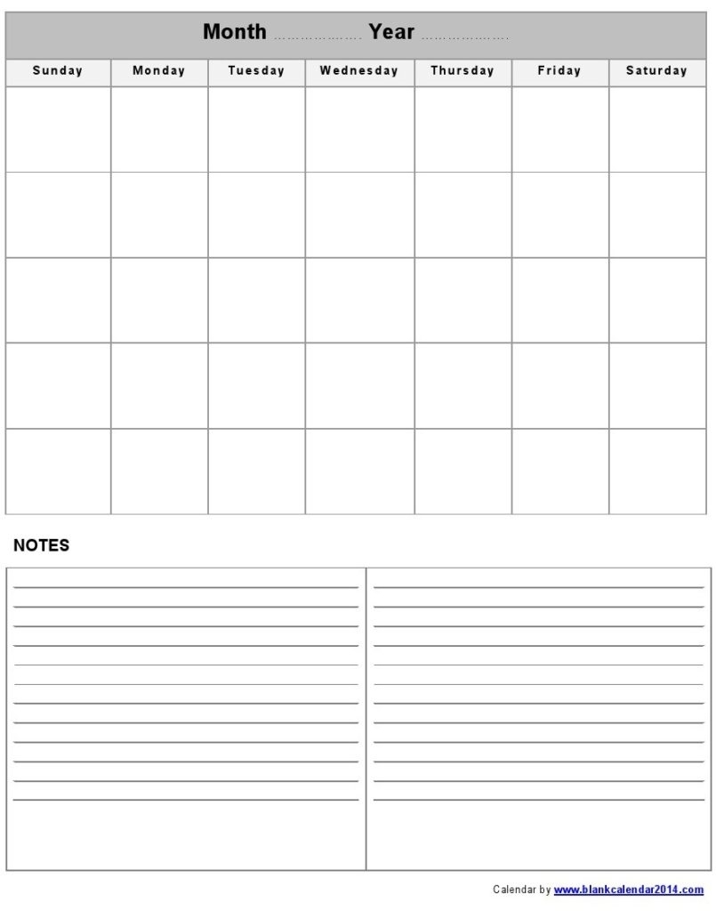 Printable Monthly Calendar With Notes Calendar Inspiration Design