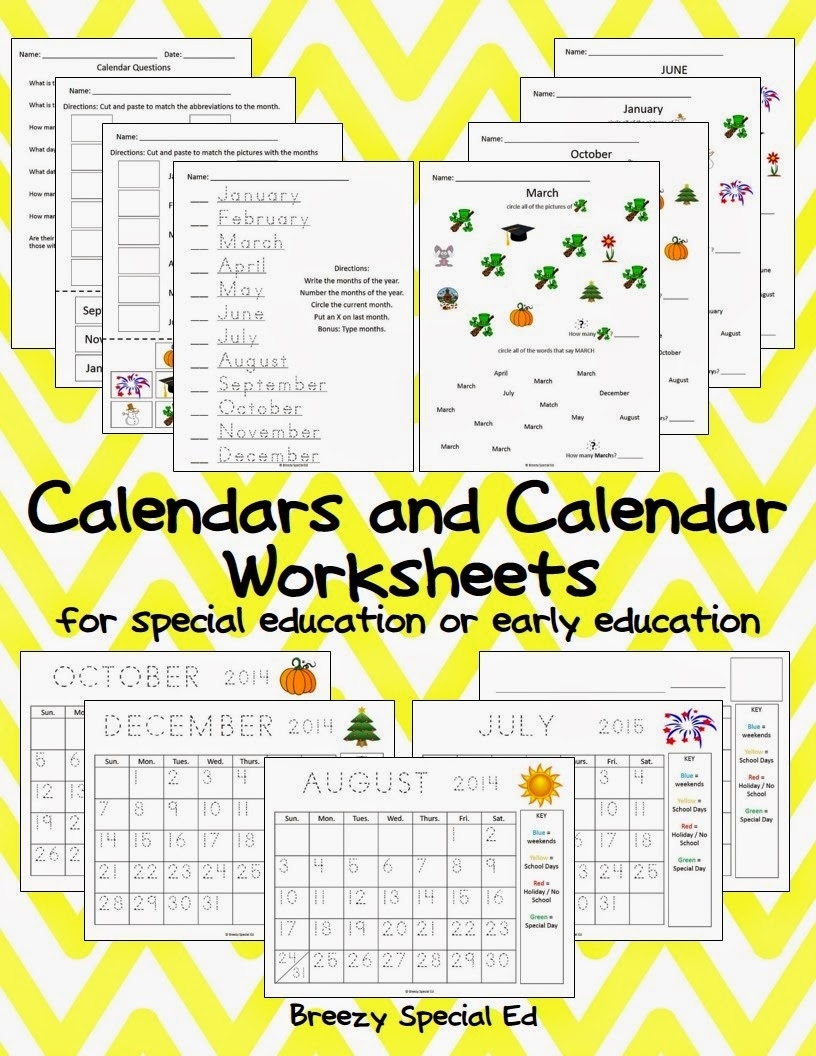 Monthly Calendar Worksheets + August Freebies! - Breezy Special Ed regarding Month Calendar Beginning On Monday