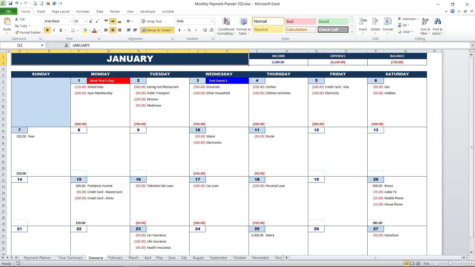 Monthly Payment Planner Calendar View2 With Monthly Bill Calendar with Monthly Bill Calendar For A Year