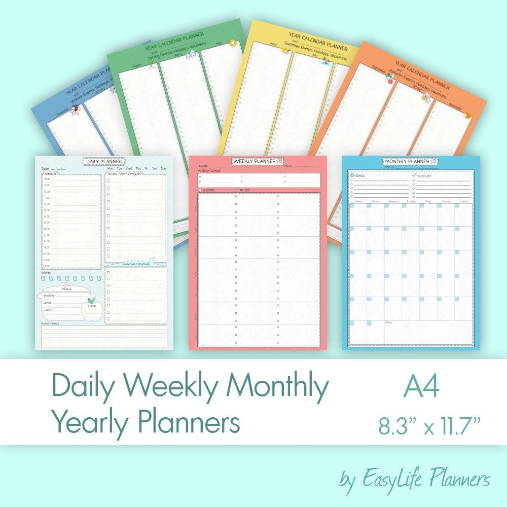 Monthly Planner Printable, Diy Planner Binder Inserts | A4 Planners in Weekly Calendar With Yearly And Monthy Agenda