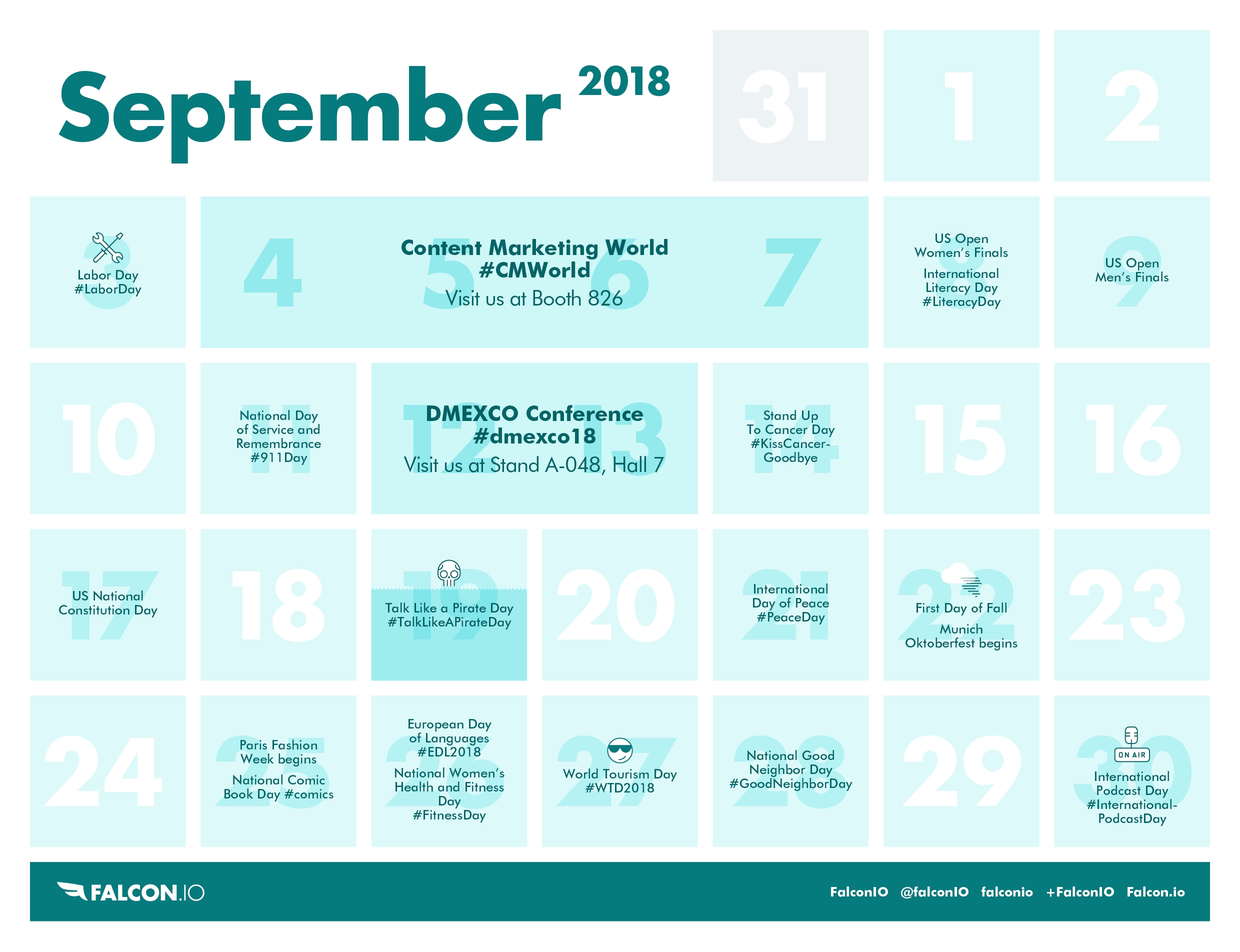 Monthly Social Media Calendar: September 2018 Edition. | Falcon.io with regard to Calendar For Women Onth Of September