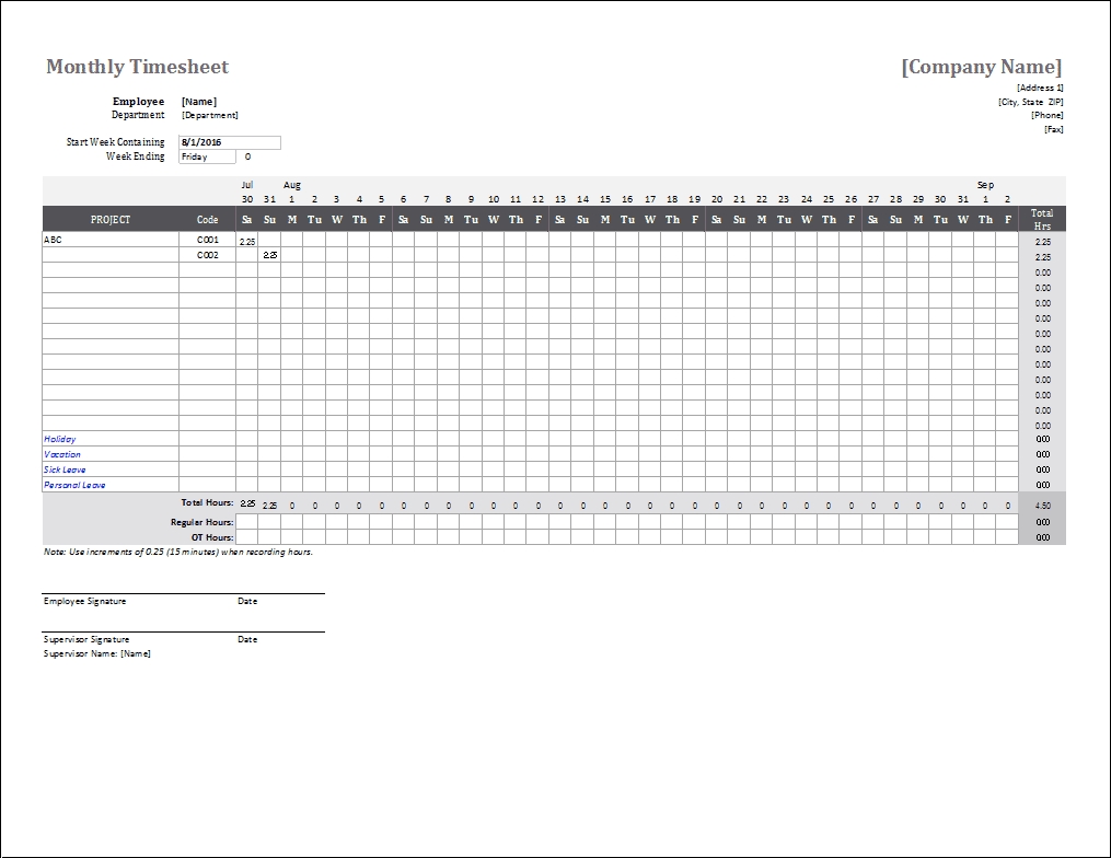 Monthly Timesheet Template For Excel And Google Sheets regarding Blank Monthly Holiday Sheet Template