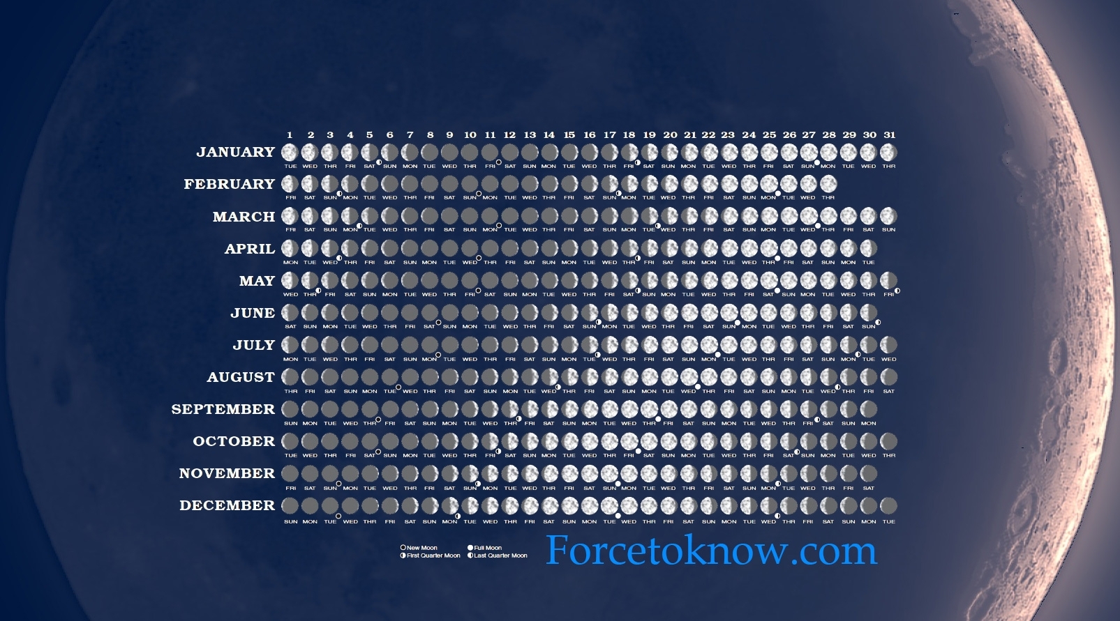 Календарь полнолуния на 2024 год Phases Of The Moon Calendar