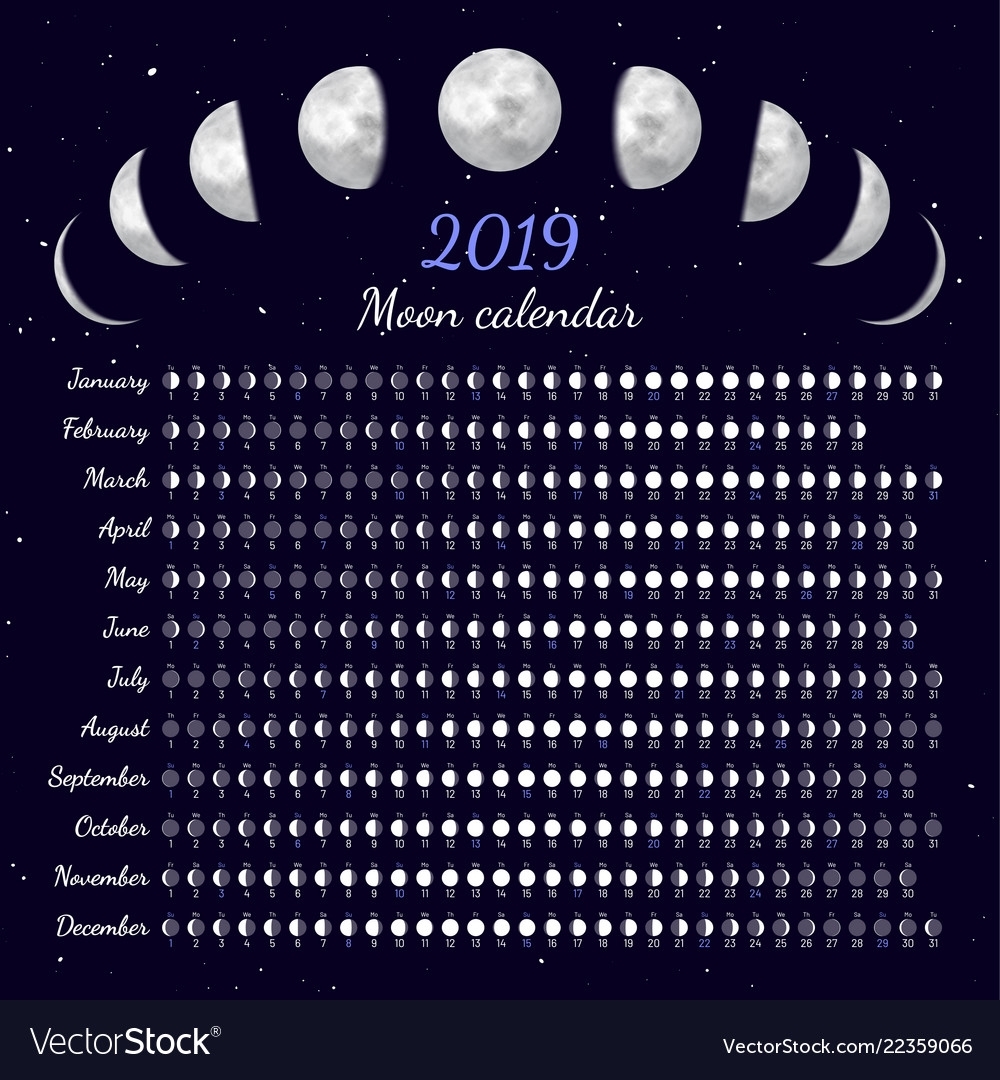 Moon Phases Calendar Royalty Free Vector Image pertaining to Phases Of The Moon Calendar