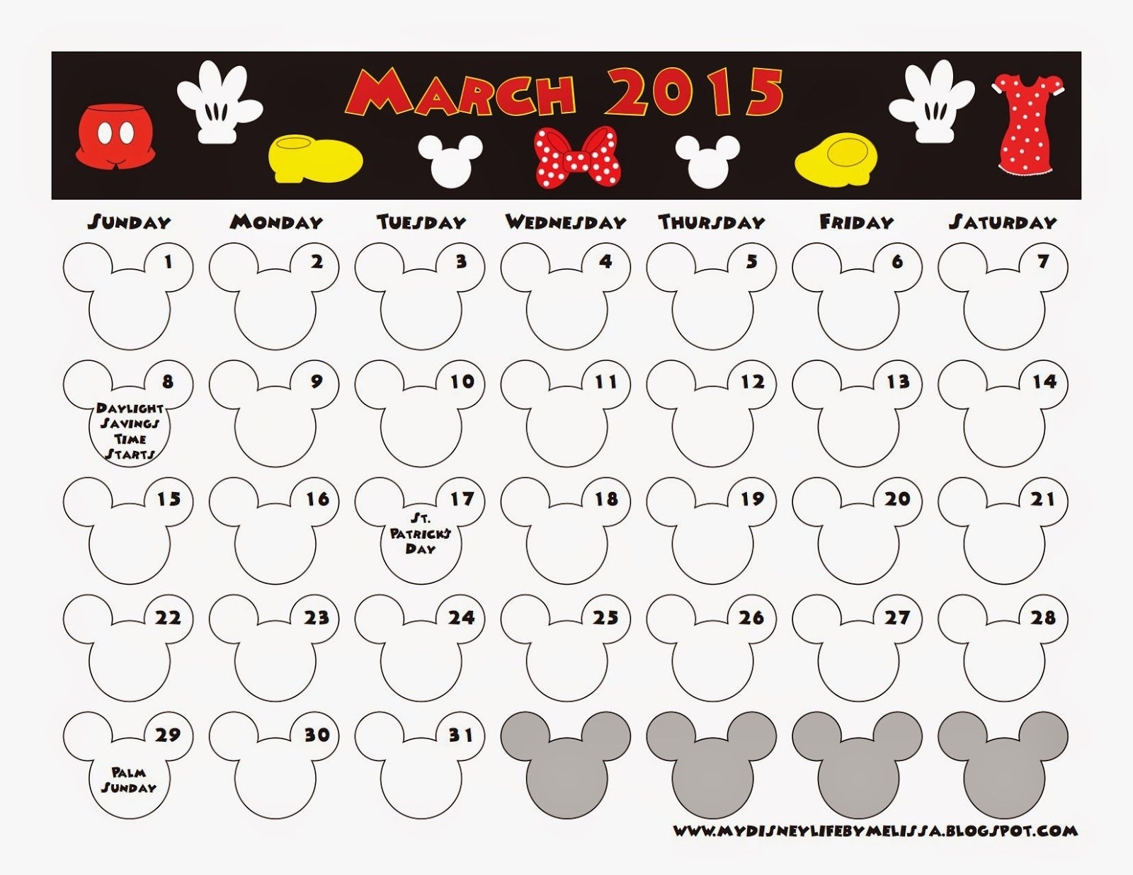My Disney Life: March 2015 Calendar. Free Printable Mickey And within Disney Free Printable Monthly Calendar