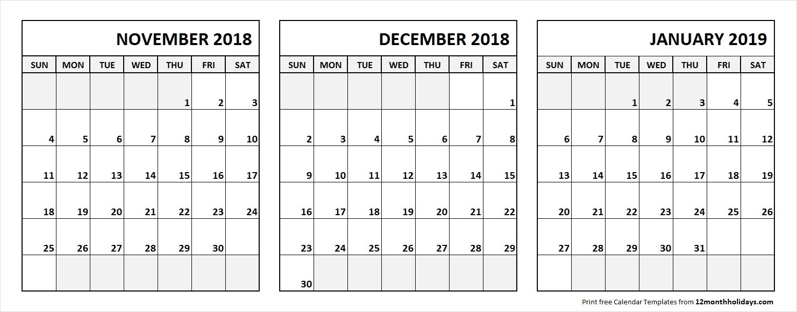 Nov Dec 2018 Jan 2019 Calendar Printable With Notes | 3 Month with regard to Printable Nov Dec 17 Calendar