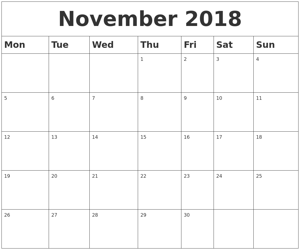 November 2018 Blank Calendar with Blank Calendar For November And December