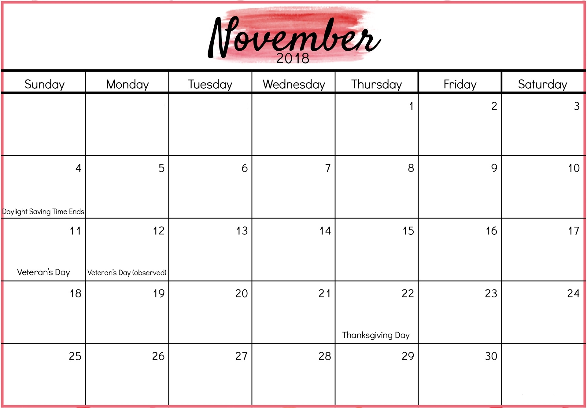 November 2018 Calendar Printable - Fresh Calendars within Blank Calendar For November And December