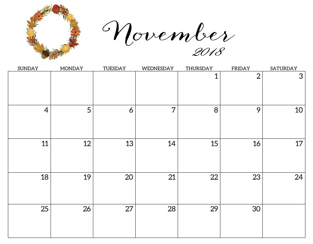November 2018 Editable Monthly Calendar Templates – November 2018 pertaining to Monthly Calendar Templates Portrait Editable