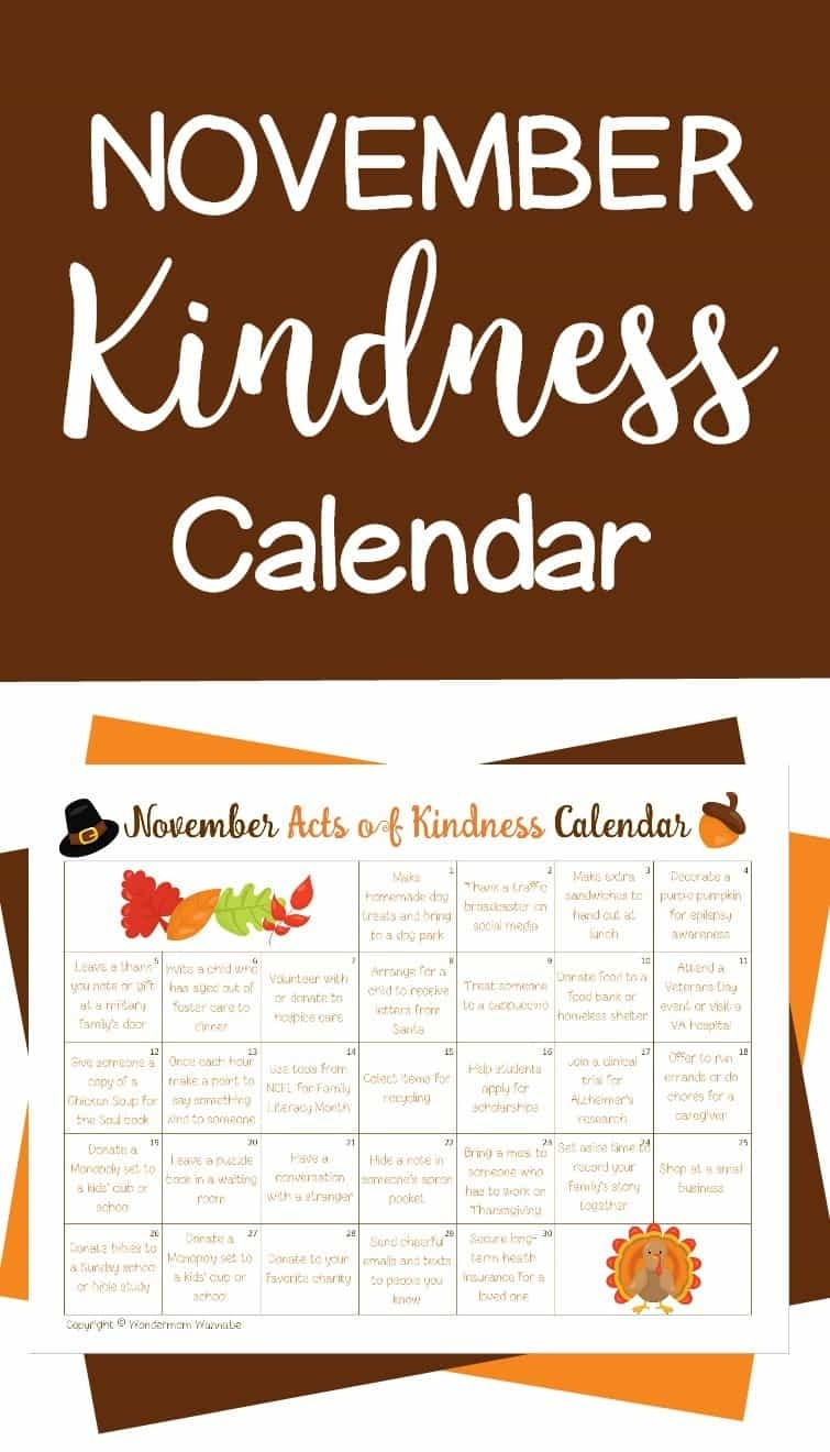 November Acts Of Kindness Calendar regarding Ideas For Calendar In November