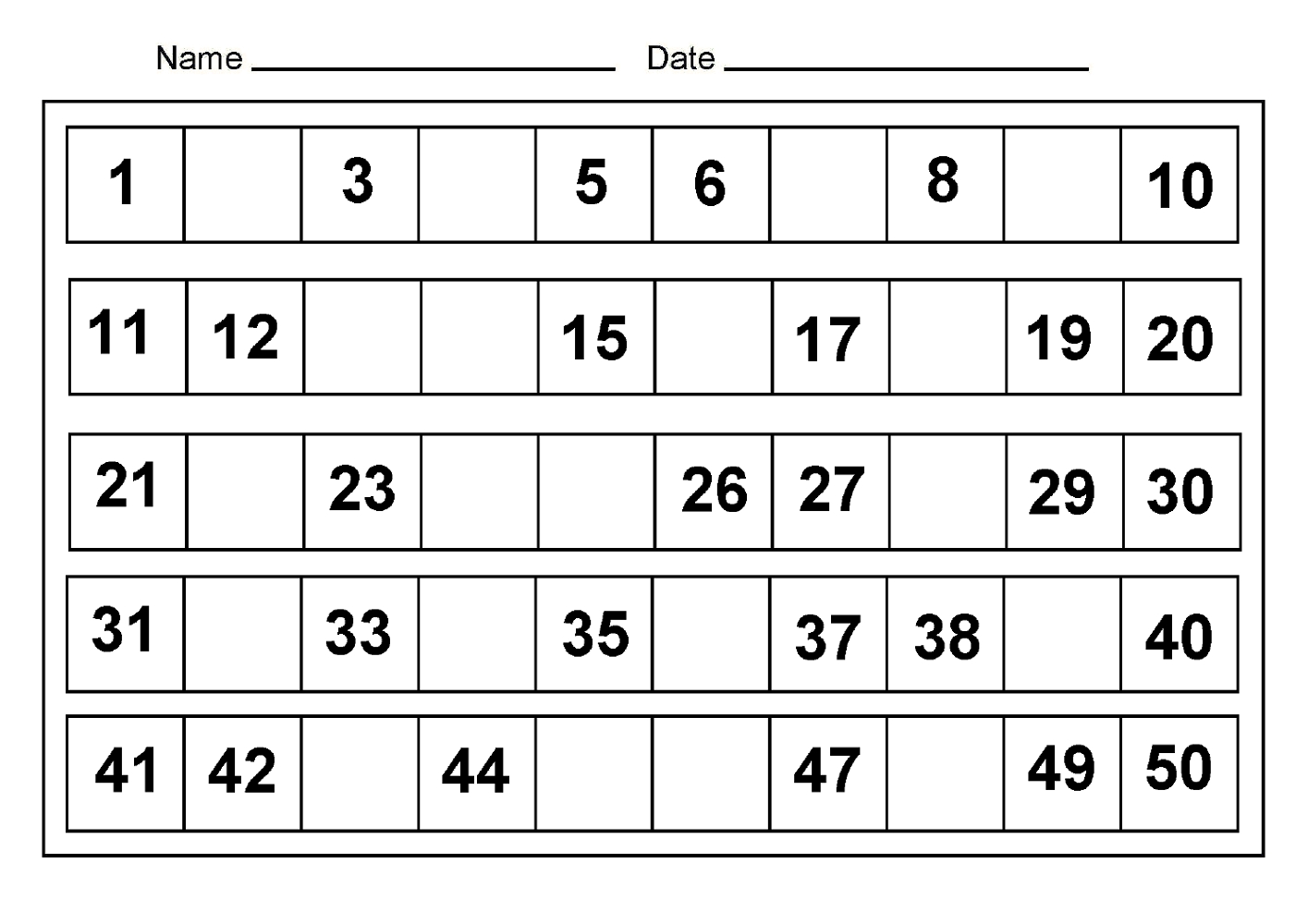 Number Charts 1-50 To Print | Activity Shelter regarding Printable Preschool Numbers 1 31