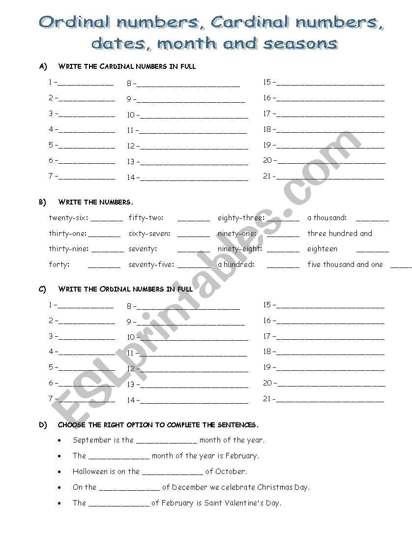 Numbers, Days, Month And Season - Esl Worksheetpentesileia with regard to Numbers Days Of The Month