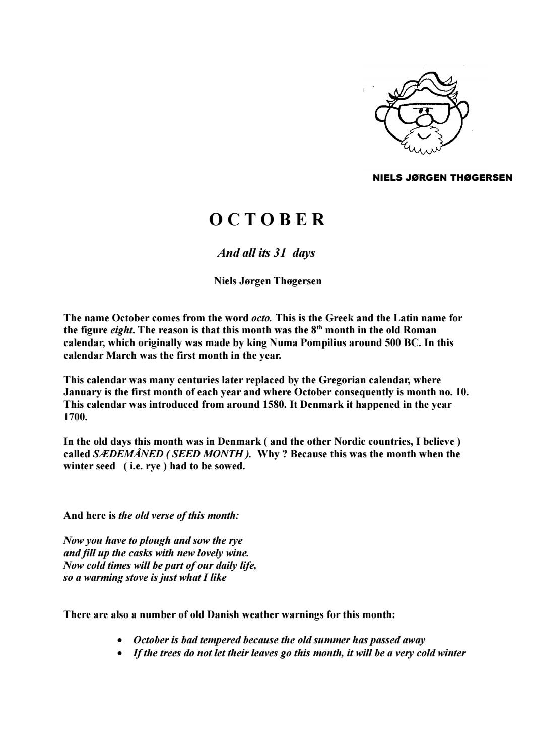 October And Each Of Its 31 Daysniels Jorgen Thogersen - Issuu with Months Of The Year With 31 Days